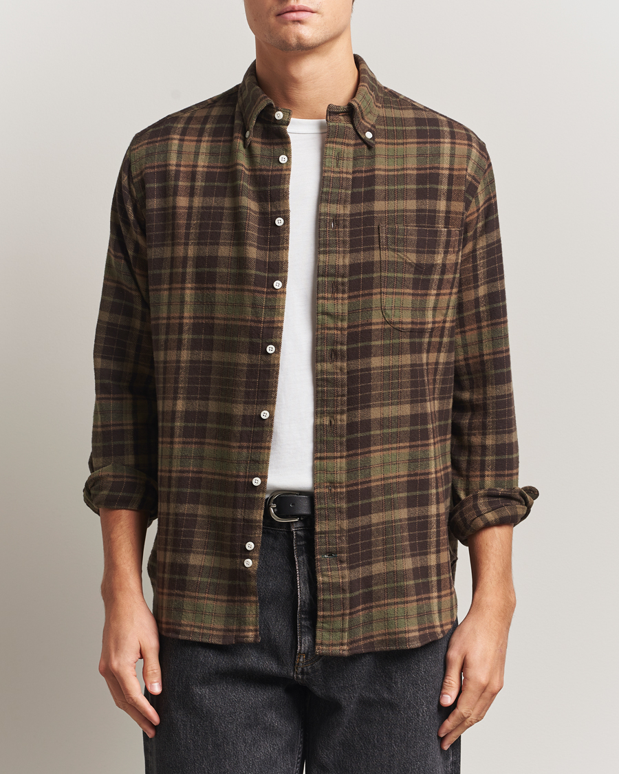 Herr | Skjortor | Gitman Vintage | Brushed Winter Madras Button Down Shirt Brown/Olive