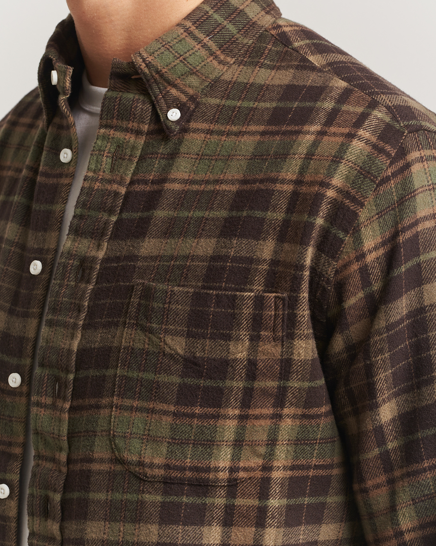 Herr | Skjortor | Gitman Vintage | Brushed Winter Madras Button Down Shirt Brown/Olive