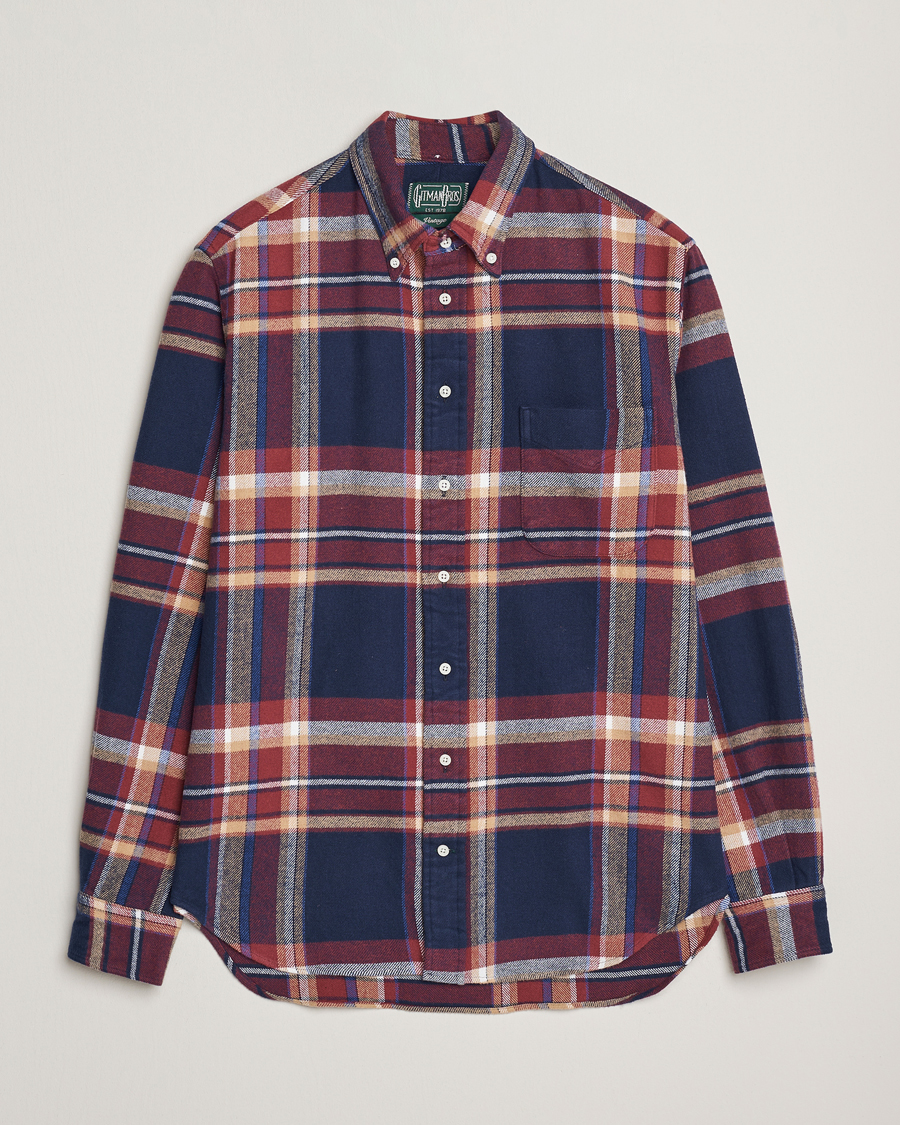 Herr | Skjortor | Gitman Vintage | Brushed Winter Madras Button Down Shirt Rose/Navy