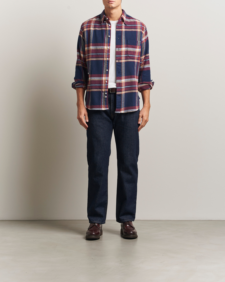 Herr | Skjortor | Gitman Vintage | Brushed Winter Madras Button Down Shirt Rose/Navy