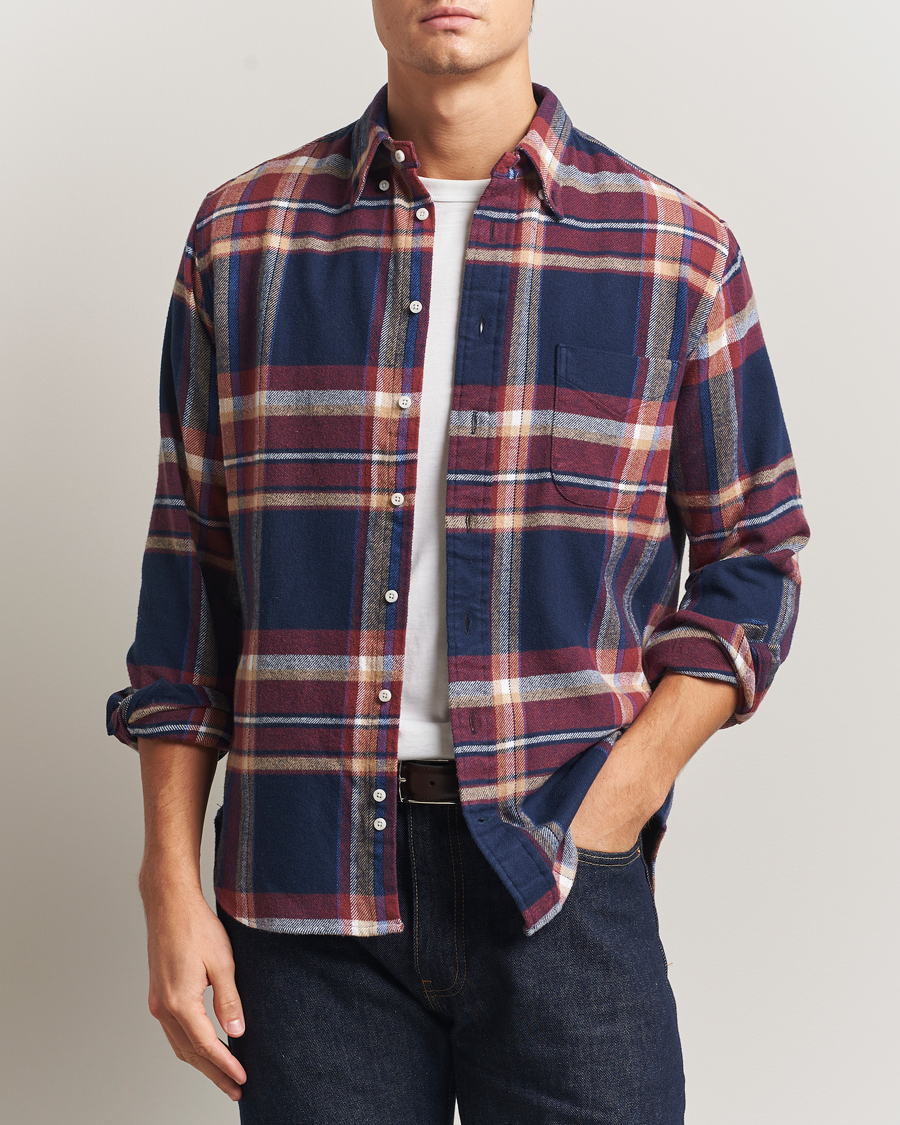 Herr | Skjortor | Gitman Vintage | Brushed Winter Madras Button Down Shirt Rose/Navy