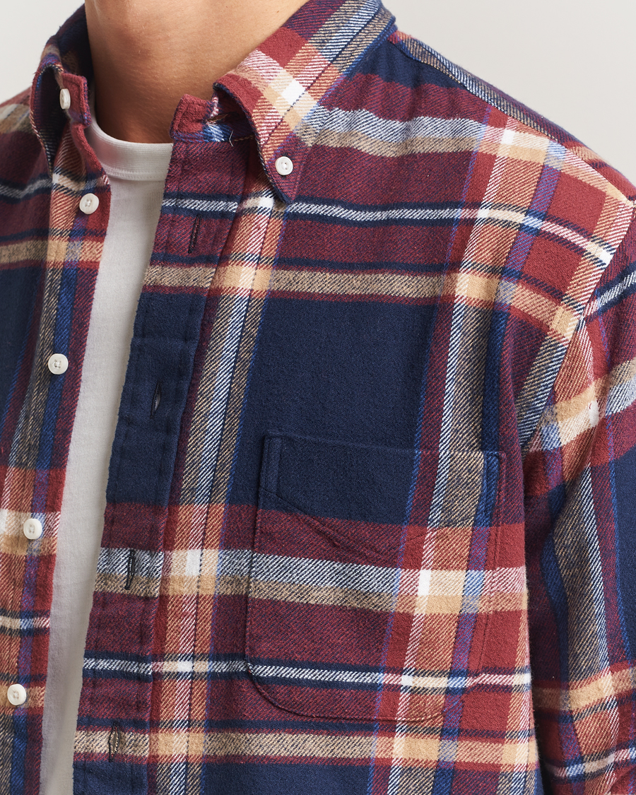 Herr | Skjortor | Gitman Vintage | Brushed Winter Madras Button Down Shirt Rose/Navy