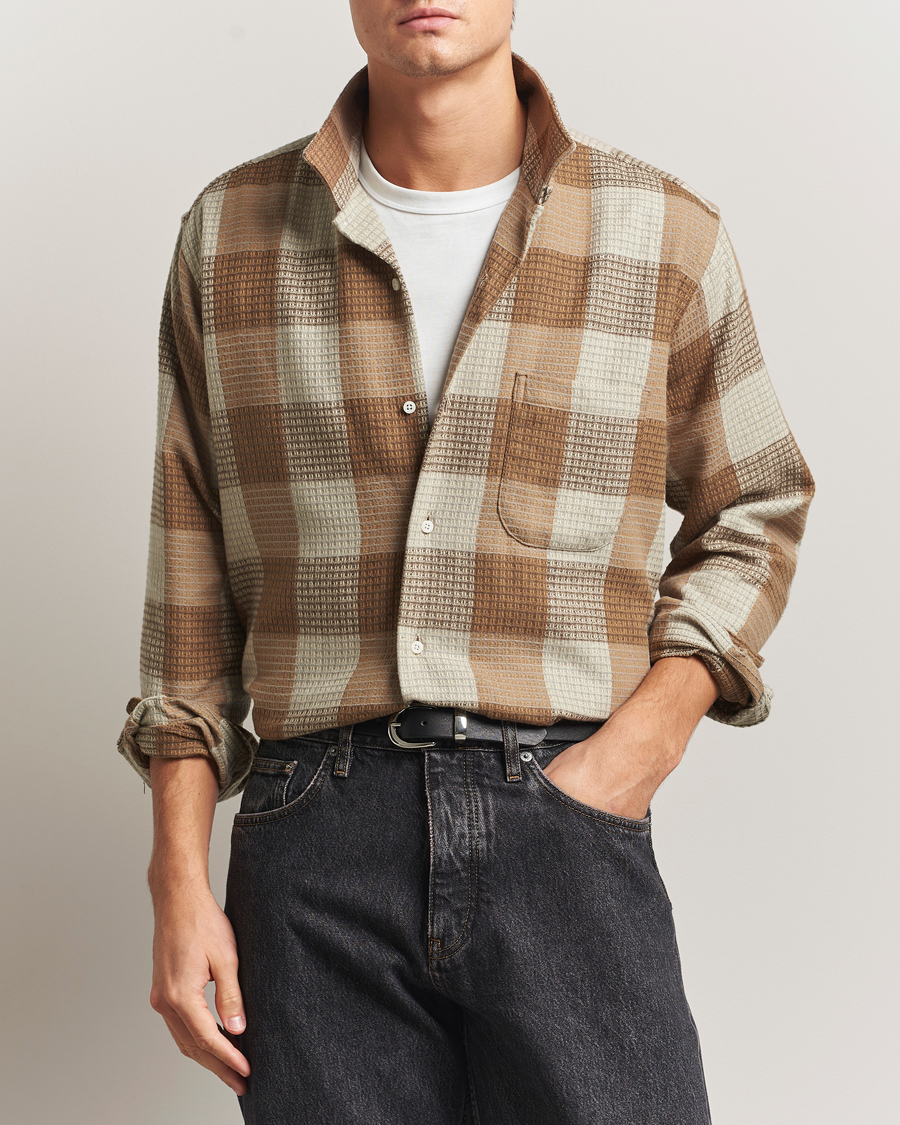 Herr | Skjortor | Gitman Vintage | Brushed Waffle Camp Shirt Brown Check