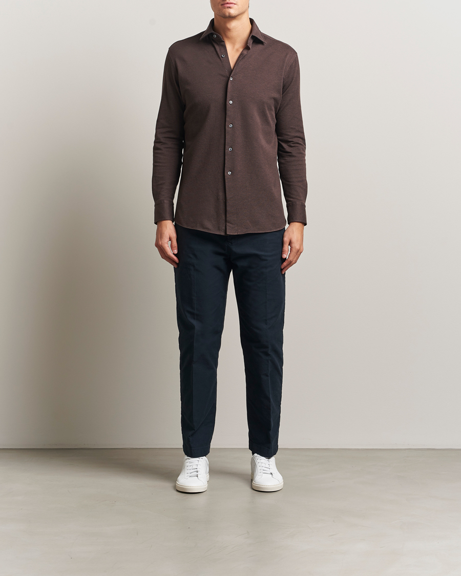 Herr | Skjortor | Grigio | Cotton Jersey Shirt Dark Brown