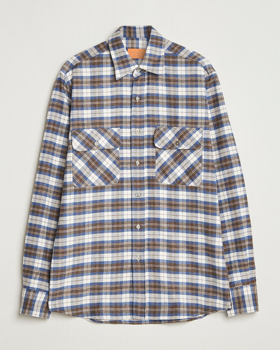 Herr | Skjortor | Grigio | Heavy Flannel Overshirt Blue/Beige Check