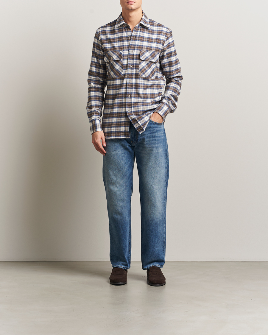 Herr | Skjortor | Grigio | Heavy Flannel Overshirt Blue/Beige Check