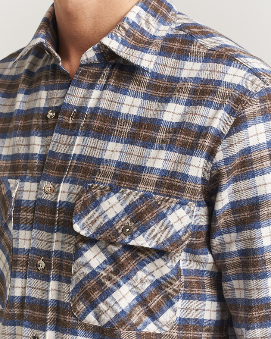 Herr | Skjortor | Grigio | Heavy Flannel Overshirt Blue/Beige Check