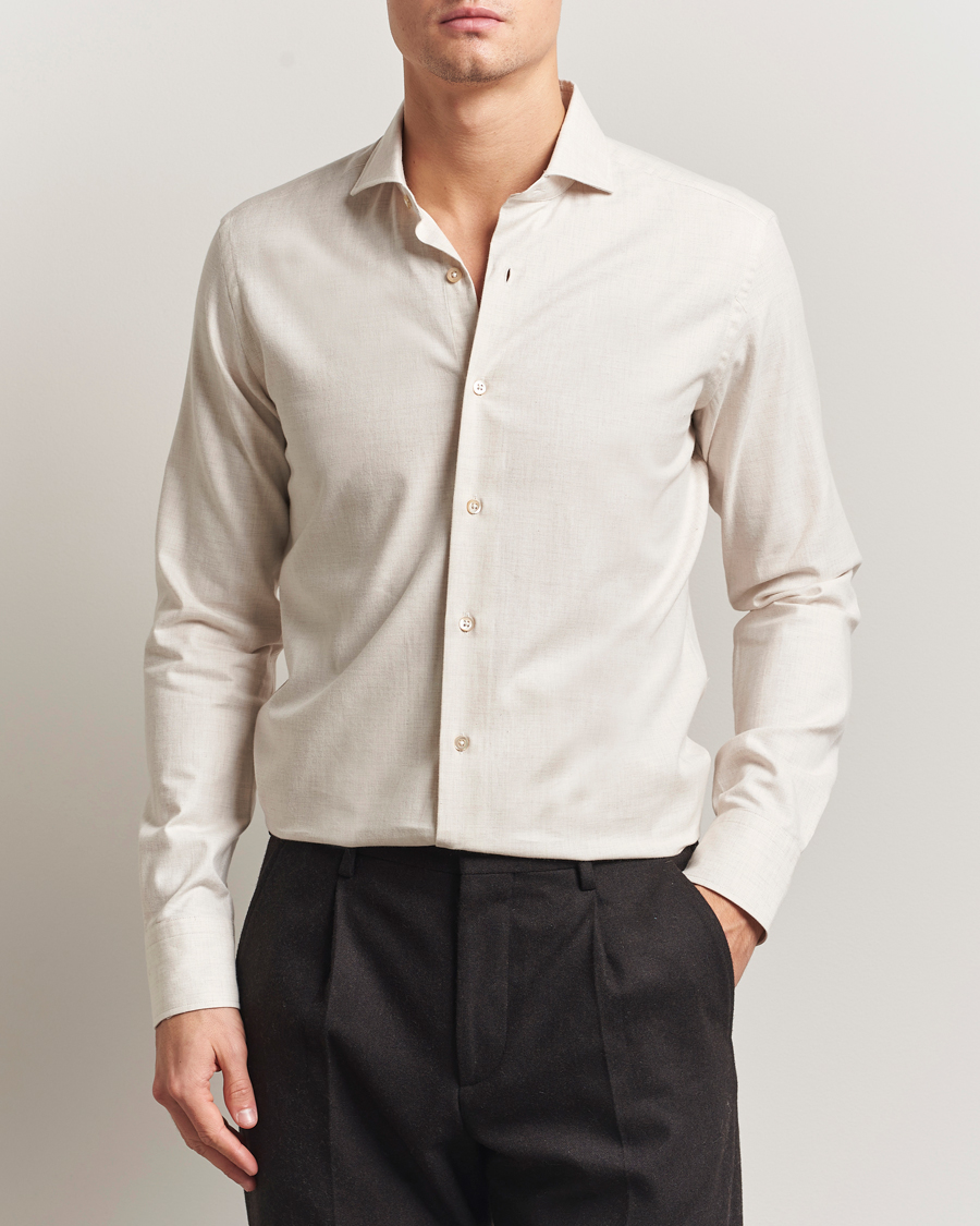 Herr | Skjortor | Grigio | Washed Flannel Shirt Light Beige