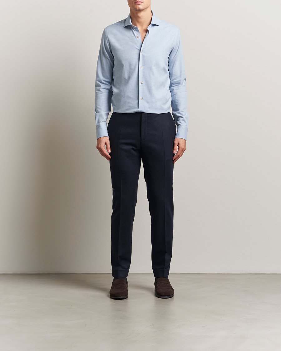 Herr | Skjortor | Grigio | Washed Flannel Shirt Light Blue