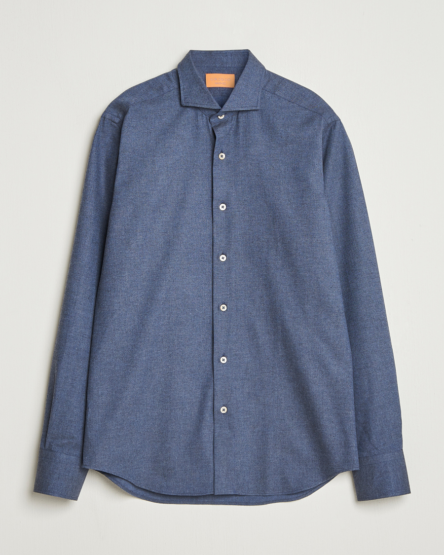 Herr | Skjortor | Grigio | Washed Flannel Shirt Dark Blue