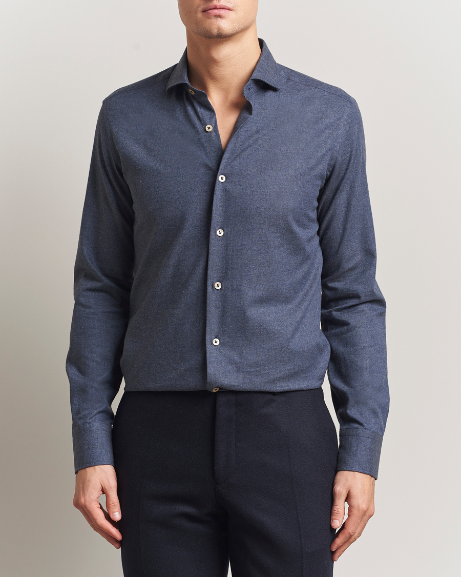 Herr | Skjortor | Grigio | Washed Flannel Shirt Dark Blue
