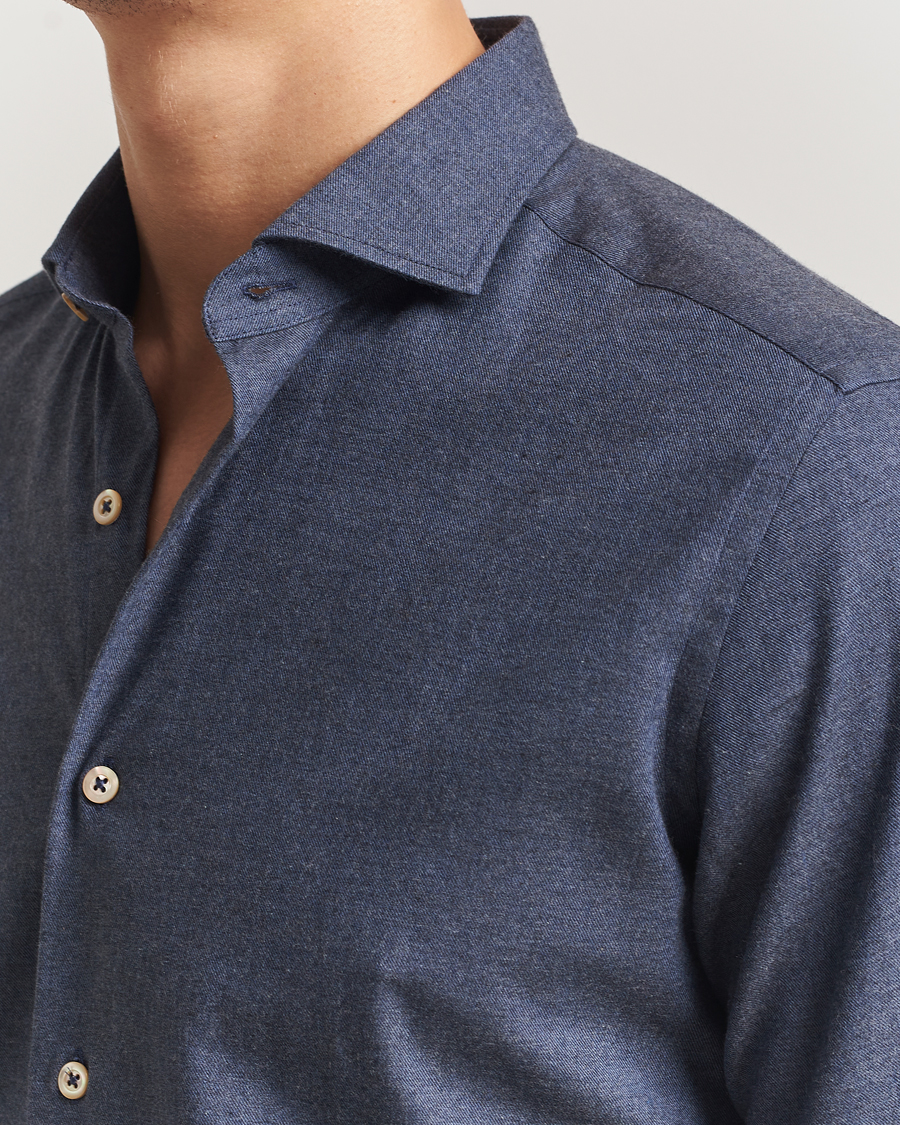 Herr | Skjortor | Grigio | Washed Flannel Shirt Dark Blue