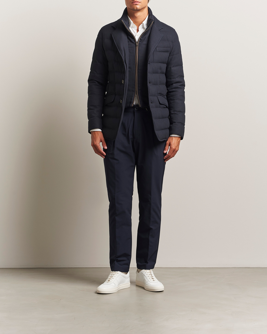Herr | Byxor | Herno | Pleated Technical Cotton Trousers Navy