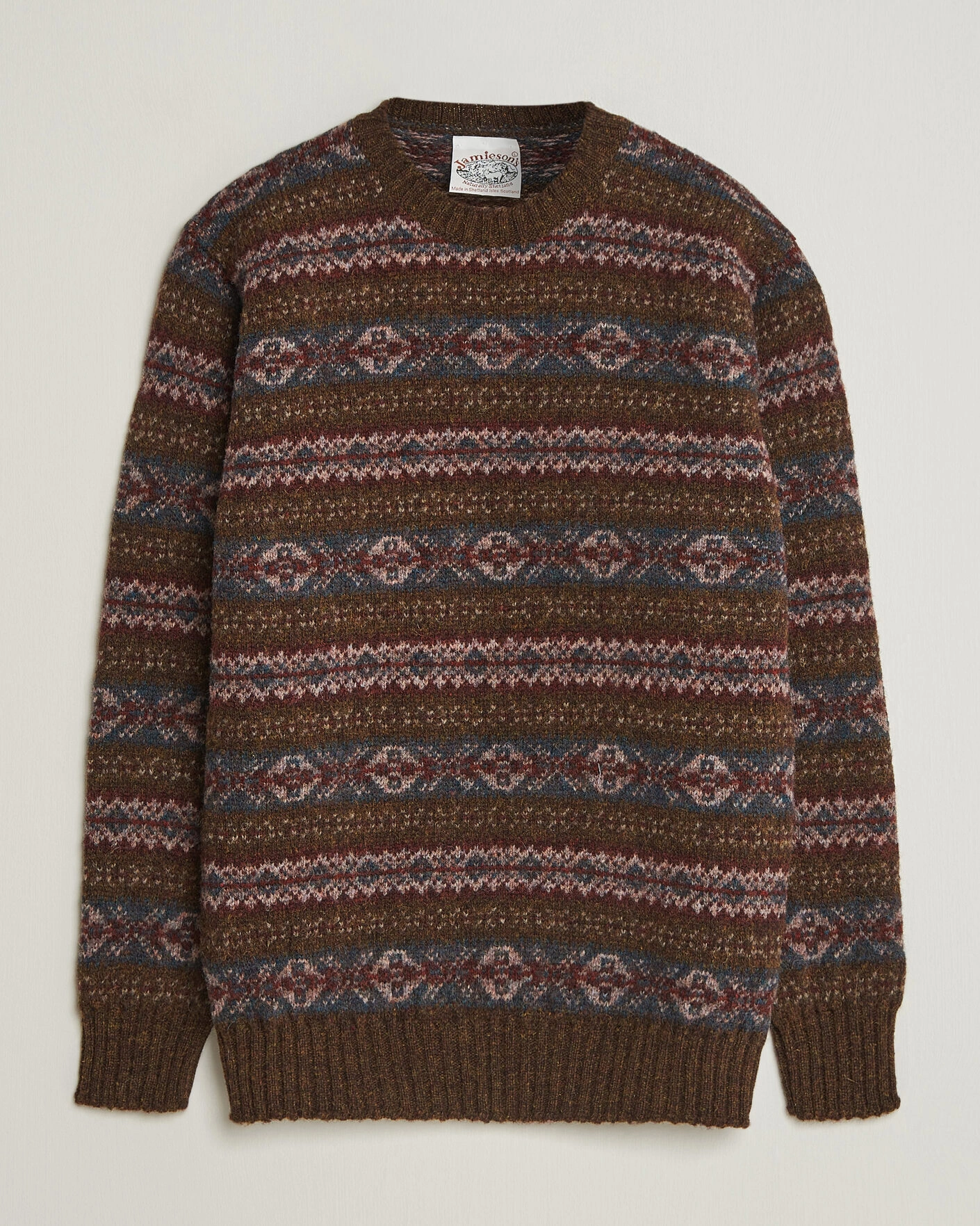 Herr | Tröjor | Jamieson's of Shetland | Jamiesons Of Shetland All Over Fair Isle Pullover Crew Neck Moss Green
