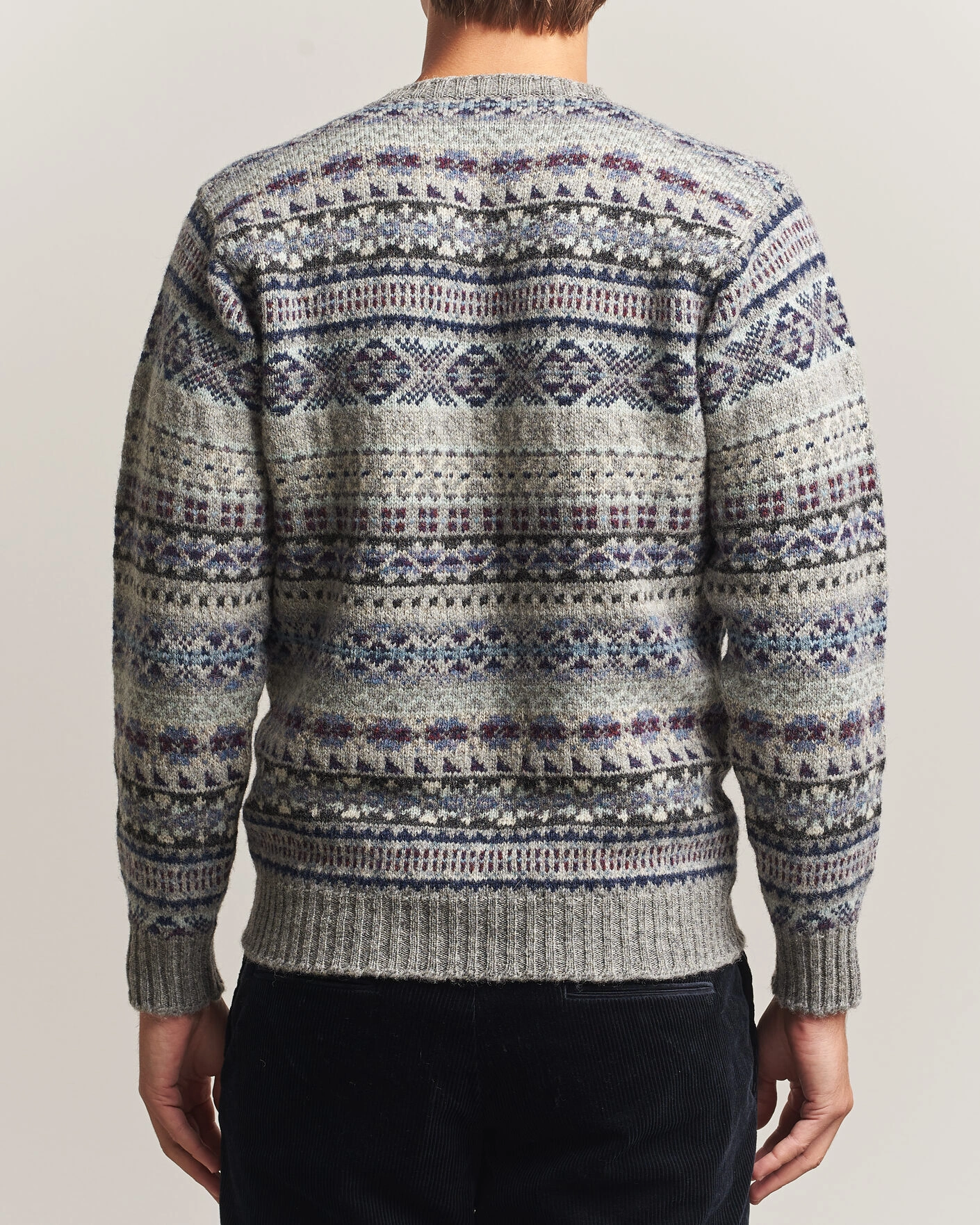Herr | Tröjor | Jamieson's of Shetland | Jamiesons Of Shetland All Over Fair Isle Pullover Crew Neck Light Grey