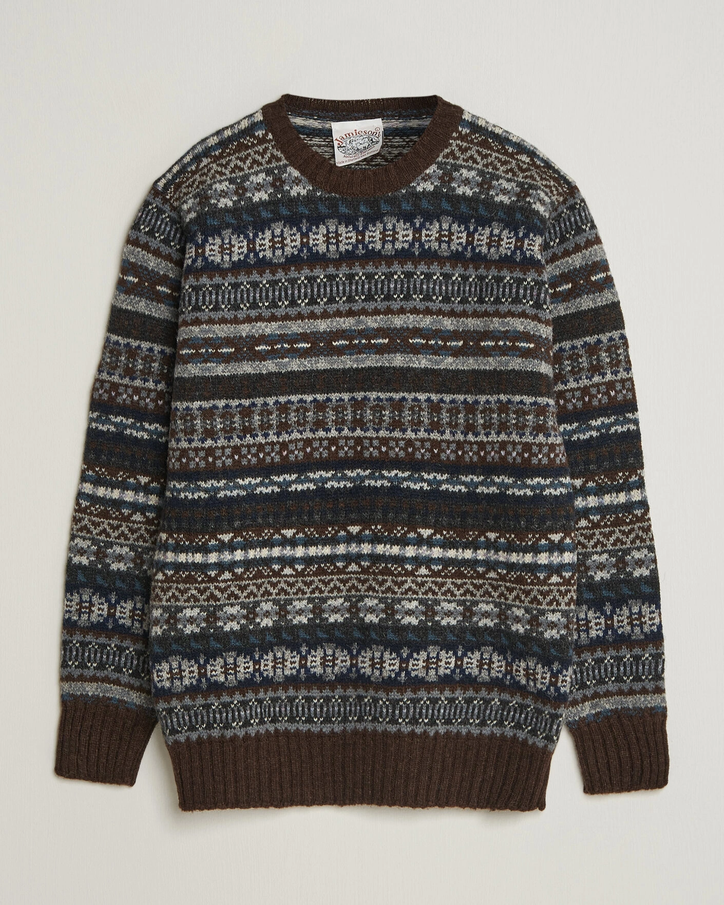 Herr | Tröjor | Jamieson's of Shetland | Jamiesons Of Shetland All Over Fair Isle Pullover Crew Neck Brown