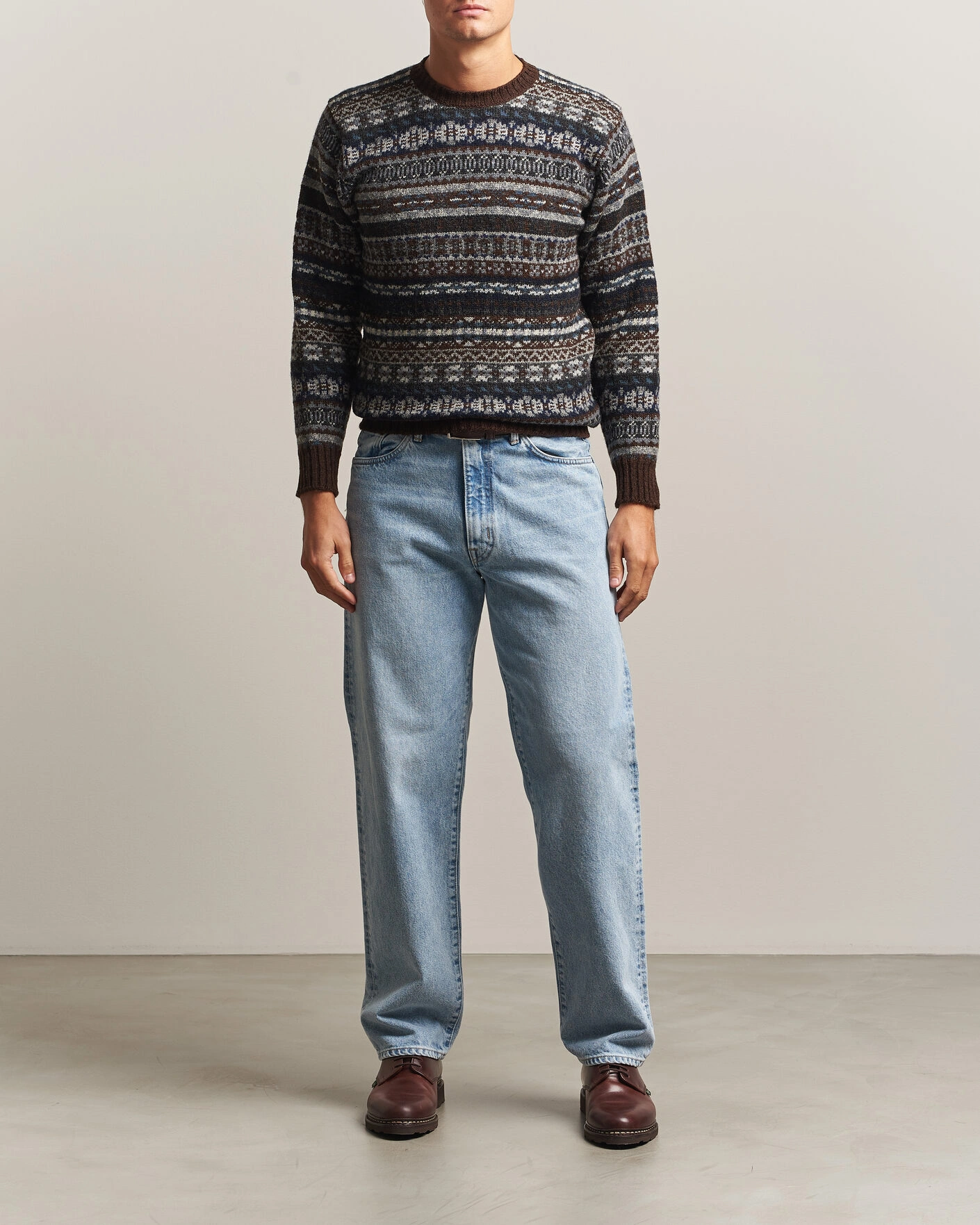 Herr | Tröjor | Jamieson's of Shetland | Jamiesons Of Shetland All Over Fair Isle Pullover Crew Neck Brown