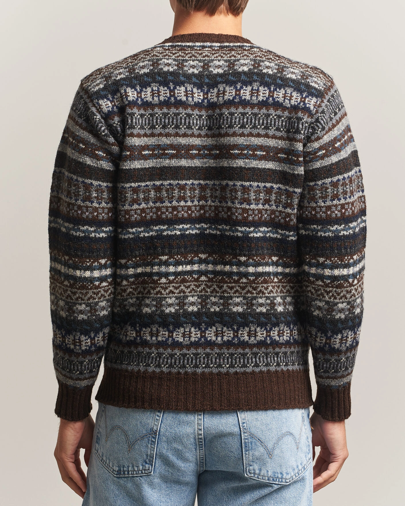 Herr | Tröjor | Jamieson's of Shetland | Jamiesons Of Shetland All Over Fair Isle Pullover Crew Neck Brown