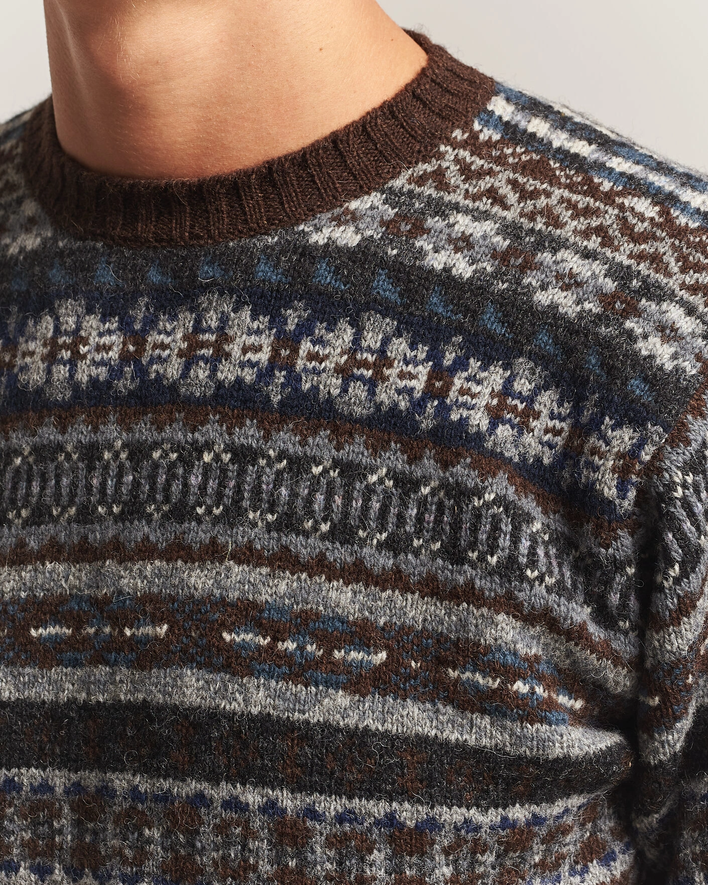 Herr | Tröjor | Jamieson's of Shetland | Jamiesons Of Shetland All Over Fair Isle Pullover Crew Neck Brown
