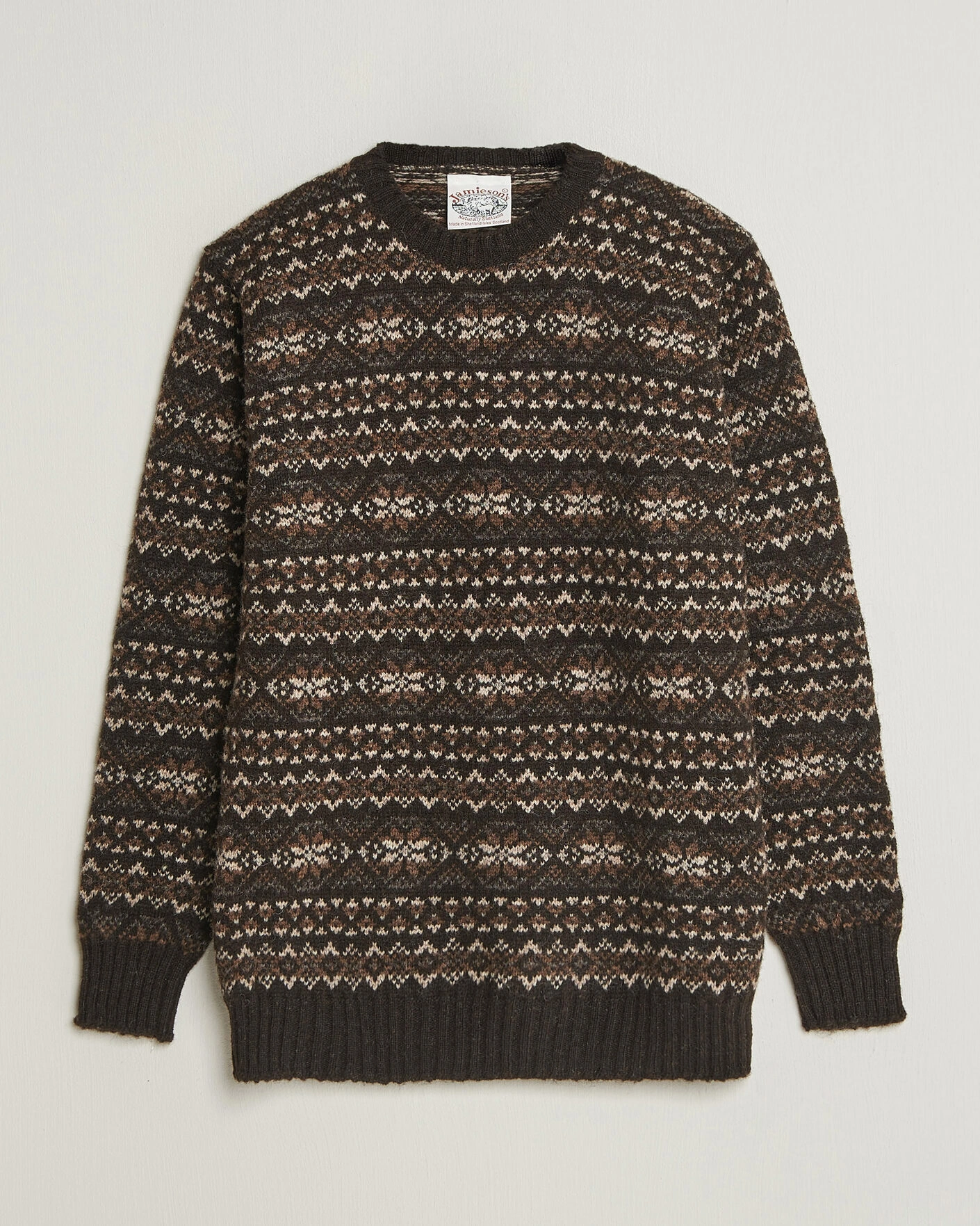 Herr | Tröjor | Jamieson's of Shetland | Jamiesons Of Shetland All Over Fair Isle Pullover Crew Neck Dark Brown