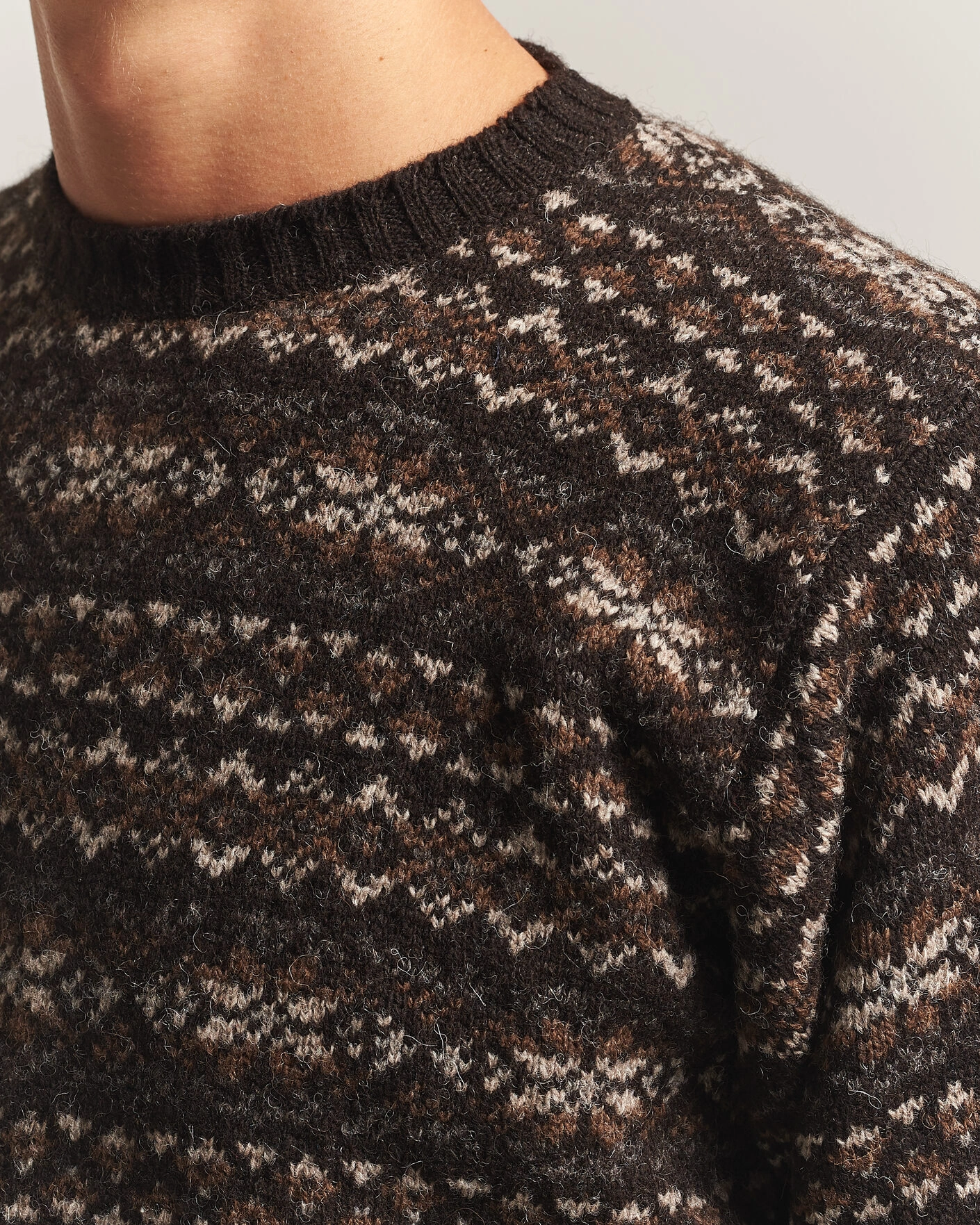 Herr | Tröjor | Jamieson's of Shetland | Jamiesons Of Shetland All Over Fair Isle Pullover Crew Neck Dark Brown