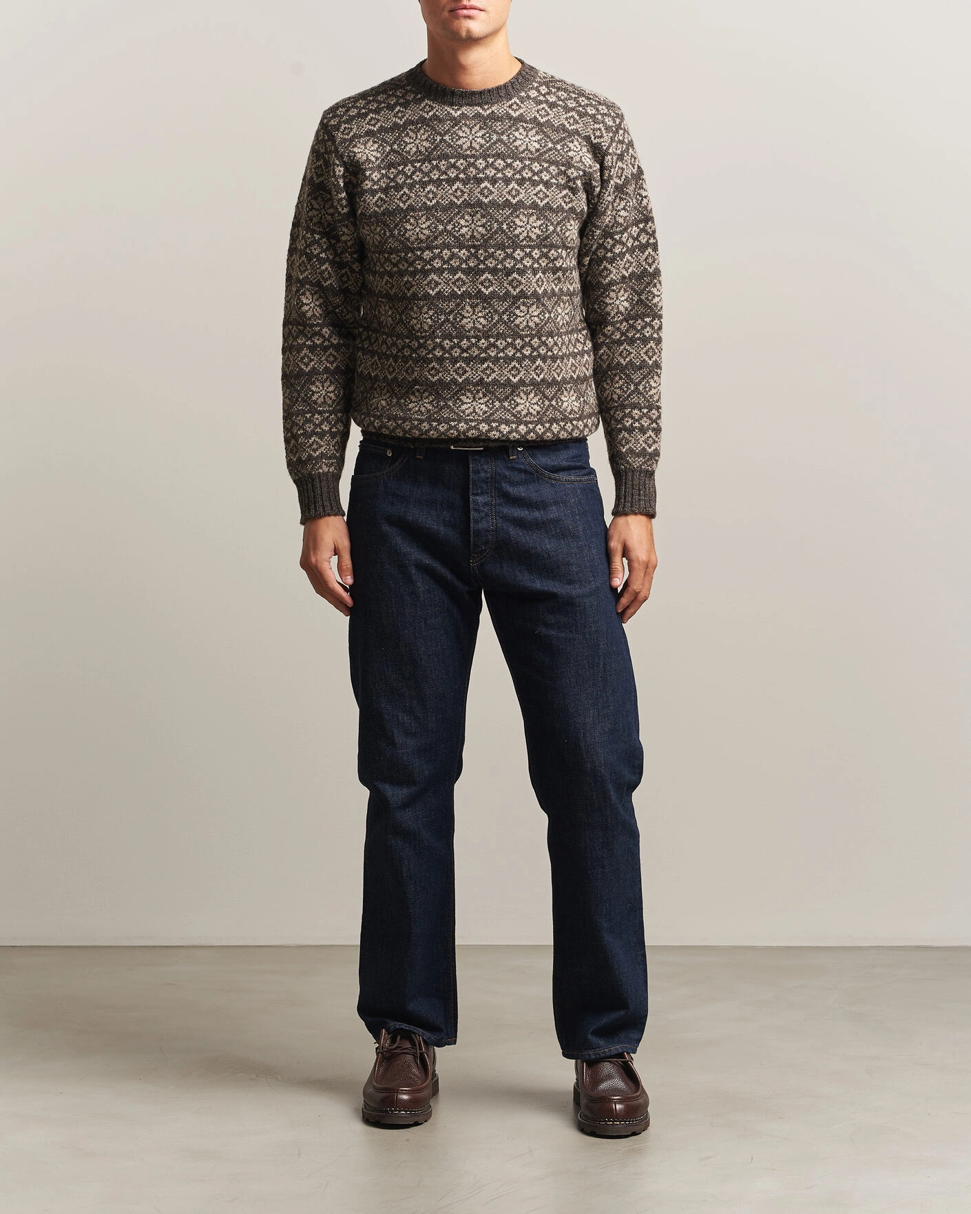 Herr | Tröjor | Jamieson's of Shetland | Jamiesons Of Shetland All Over Fair Isle Pullover Crew Neck Grey