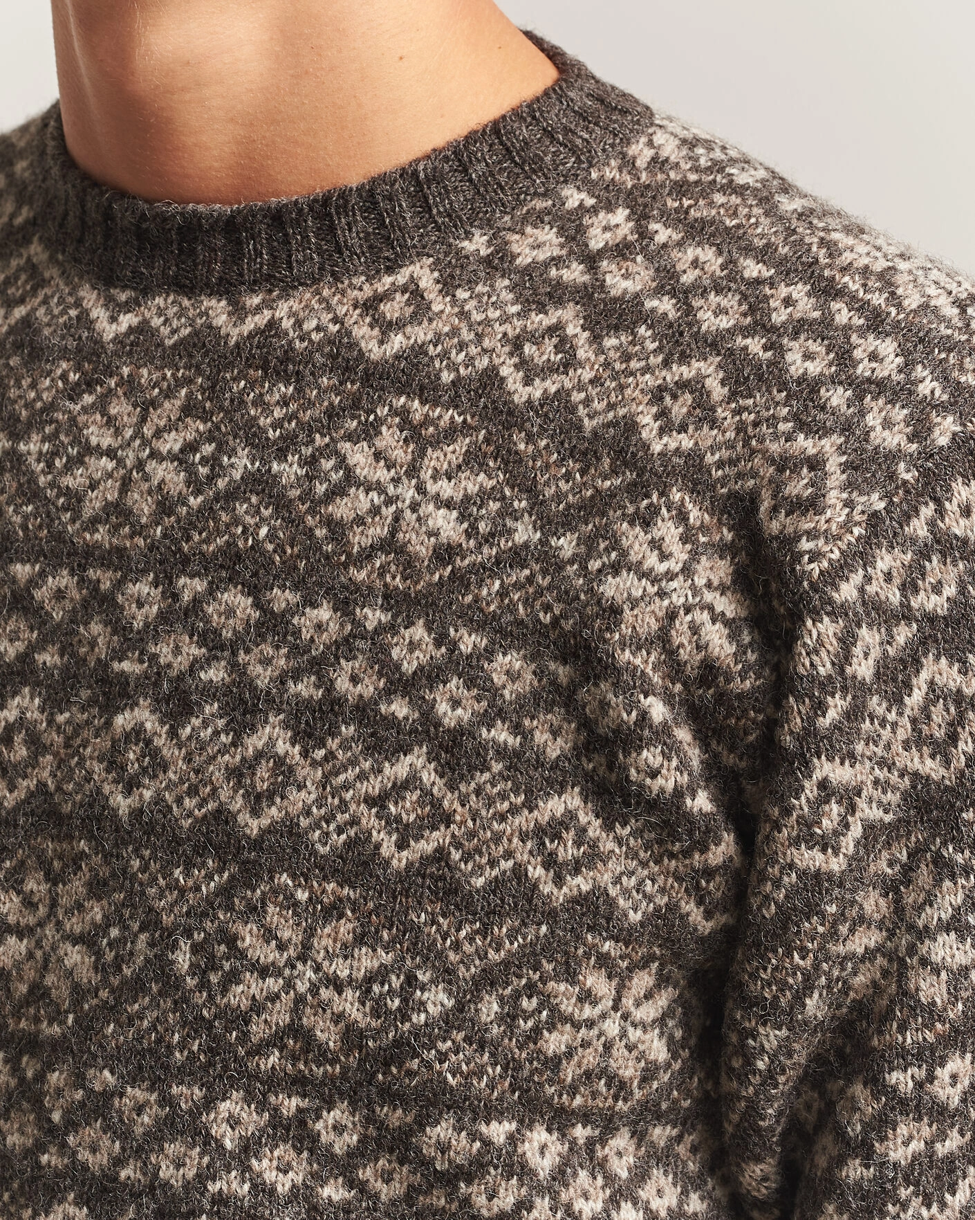 Herr | Tröjor | Jamieson's of Shetland | Jamiesons Of Shetland All Over Fair Isle Pullover Crew Neck Grey