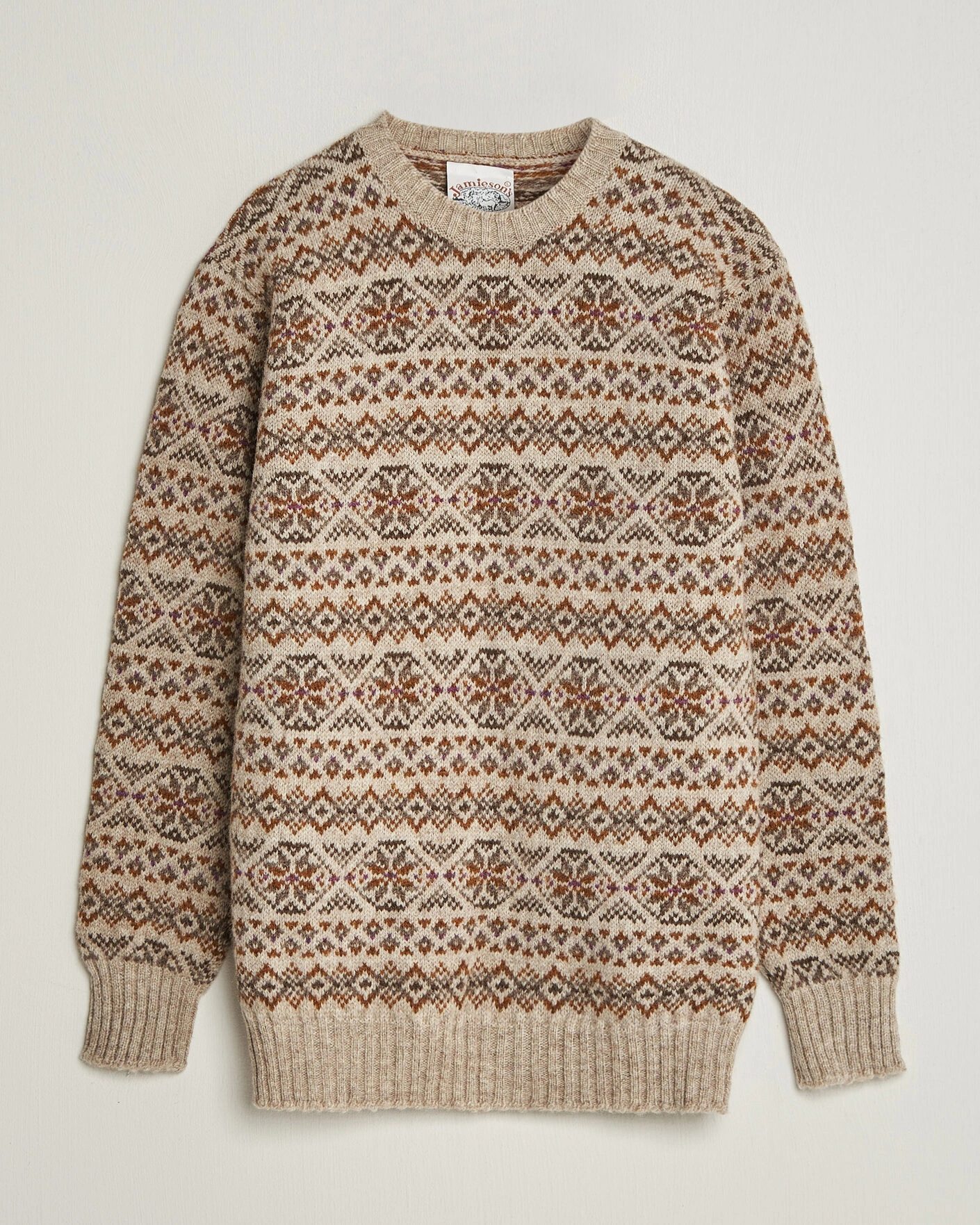 Herr | Tröjor | Jamieson's of Shetland | Jamiesons Of Shetland All Over Fair Isle Pullover Crew Neck Natural
