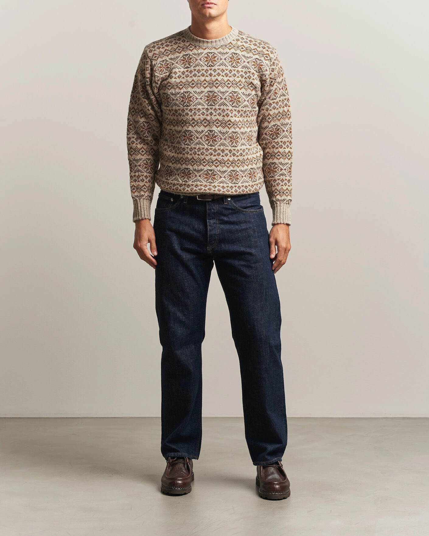 Herr | Tröjor | Jamieson's of Shetland | Jamiesons Of Shetland All Over Fair Isle Pullover Crew Neck Natural