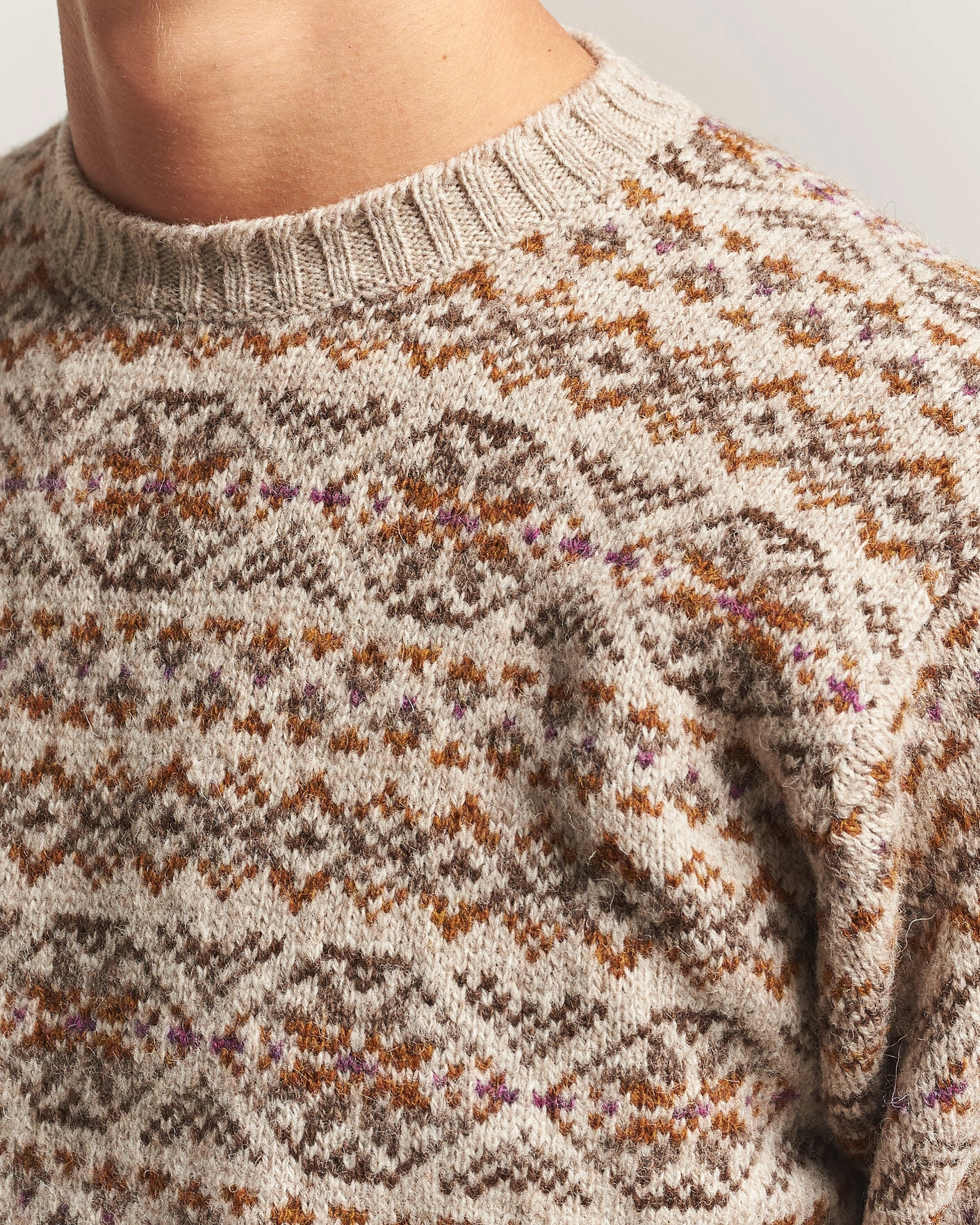 Herr | Tröjor | Jamieson's of Shetland | Jamiesons Of Shetland All Over Fair Isle Pullover Crew Neck Natural