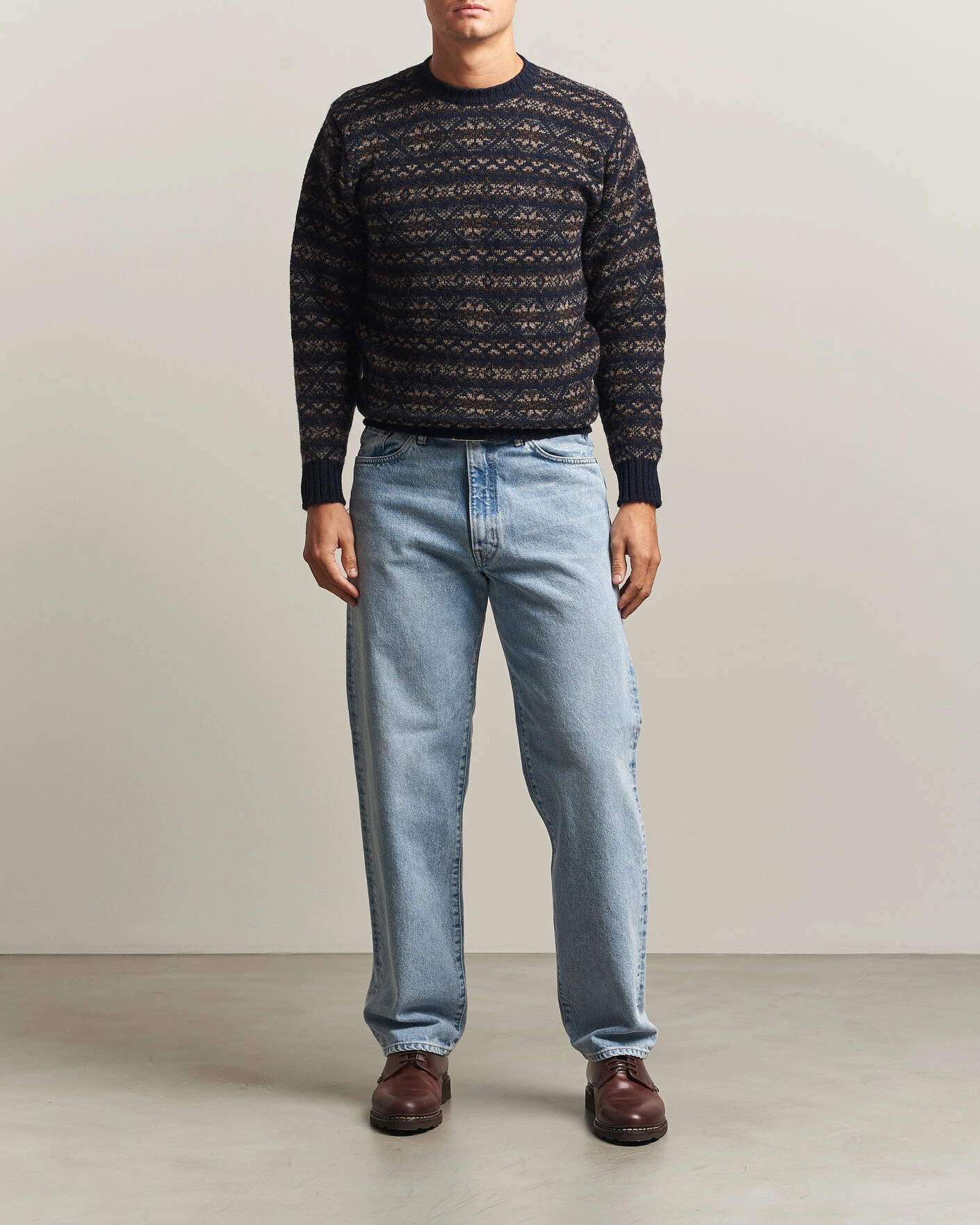 Herr | Tröjor | Jamieson's of Shetland | Jamiesons Of Shetland All Over Fair Isle Pullover Crew Neck Navy