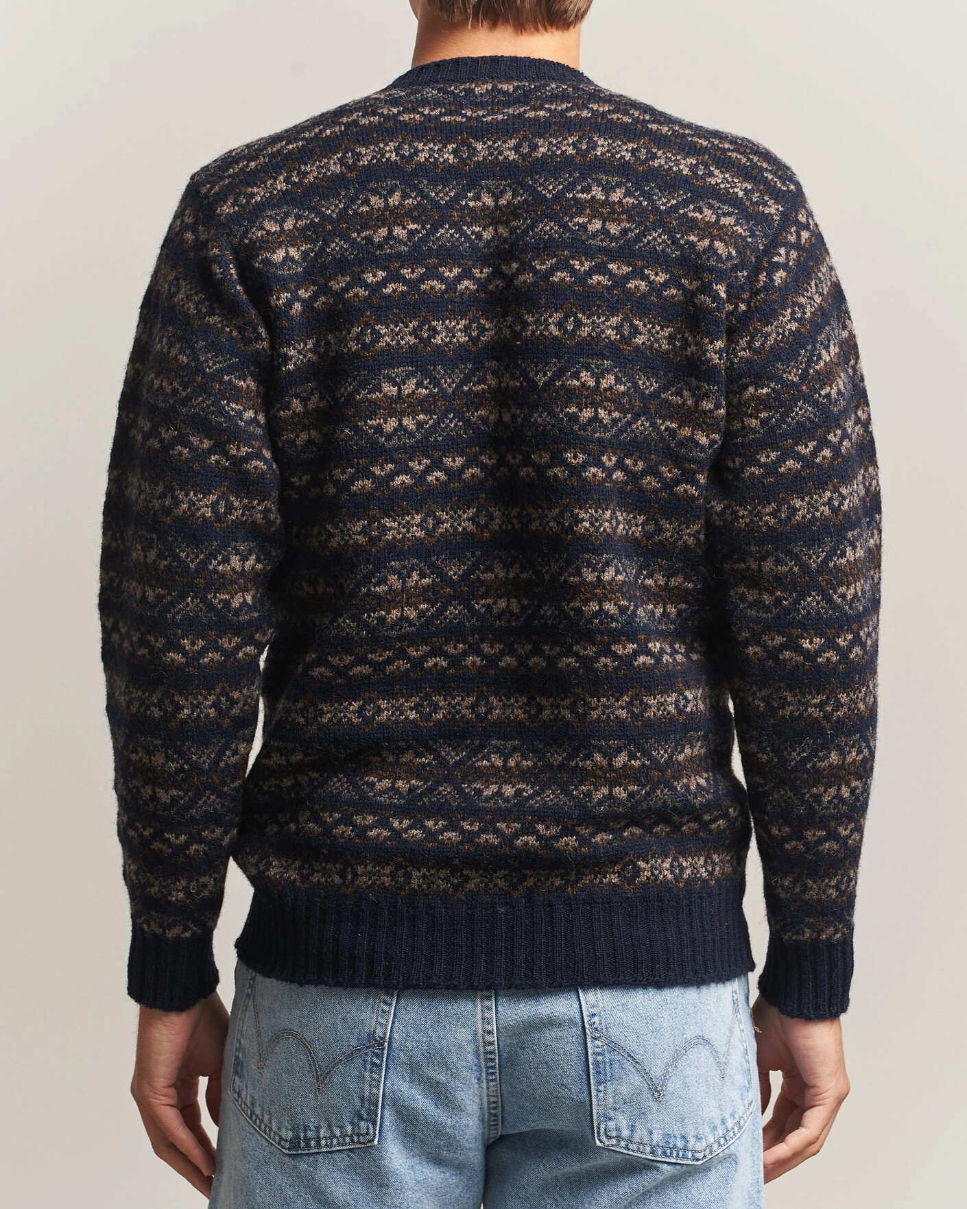 Herr | Tröjor | Jamieson's of Shetland | Jamiesons Of Shetland All Over Fair Isle Pullover Crew Neck Navy