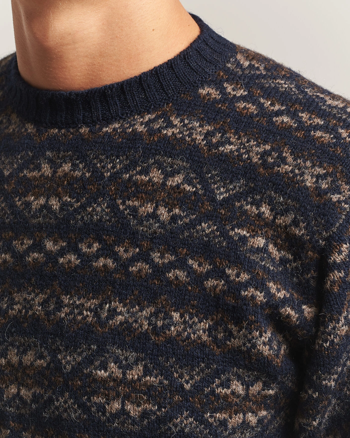 Herr | Tröjor | Jamieson's of Shetland | Jamiesons Of Shetland All Over Fair Isle Pullover Crew Neck Navy
