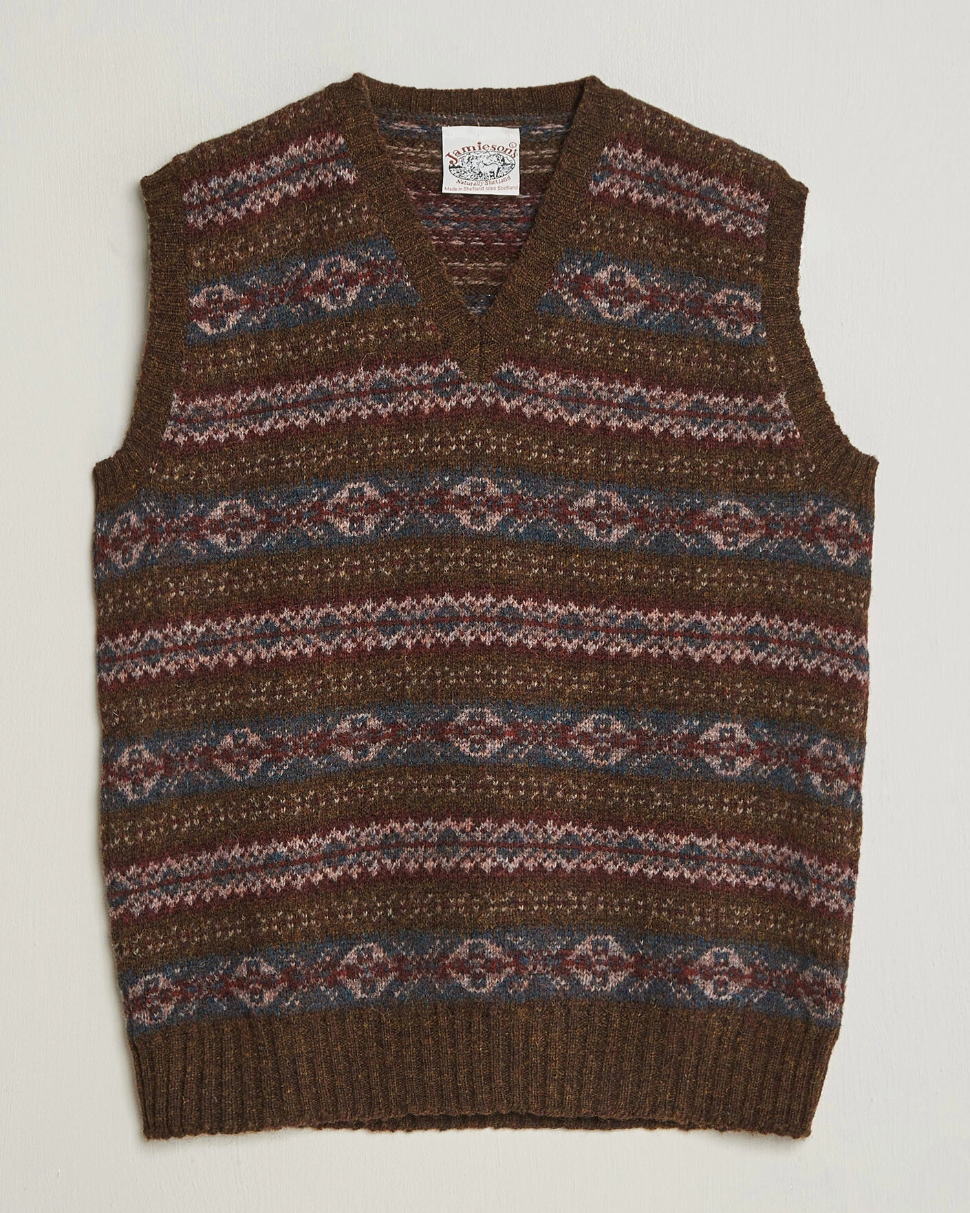 Herr | Tröjor | Jamieson's of Shetland | Jamiesons Of Shetland All Over Fair Isle Slipover Moss Green