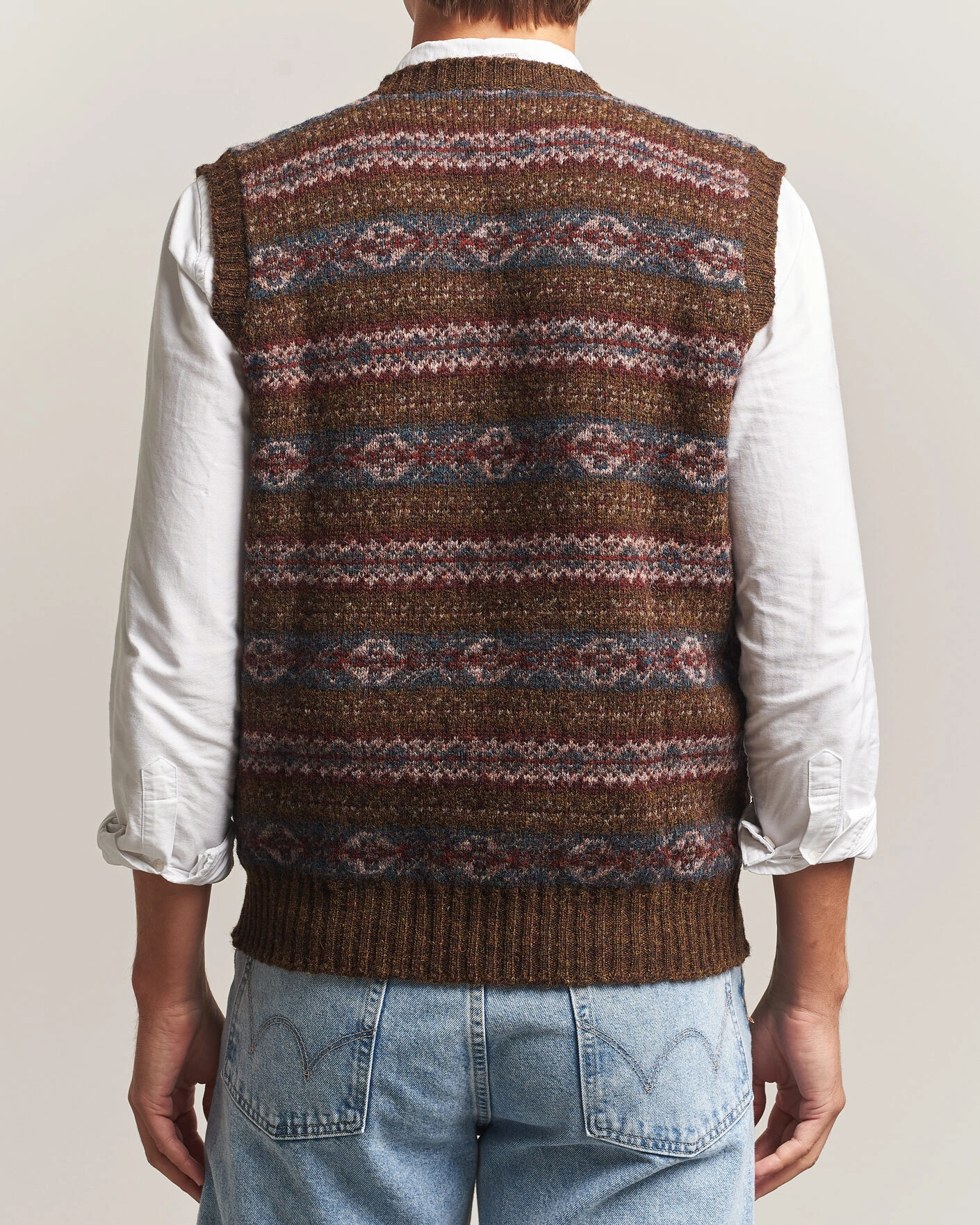 Herr | Tröjor | Jamieson's of Shetland | Jamiesons Of Shetland All Over Fair Isle Slipover Moss Green