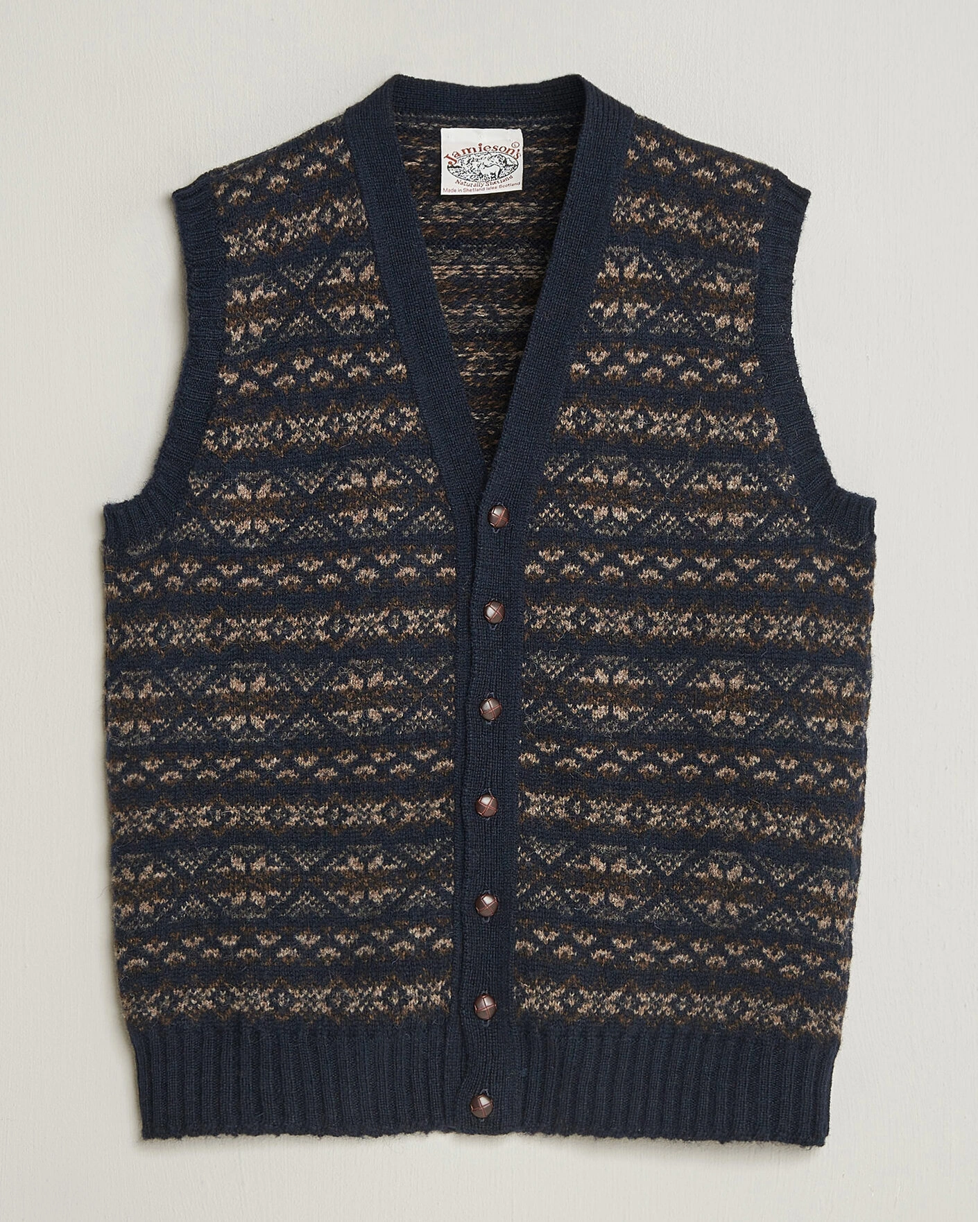 Herr | Tröjor | Jamieson's of Shetland | Jamiesons Of Shetland All Over Fair Isle Waistcoat Navy
