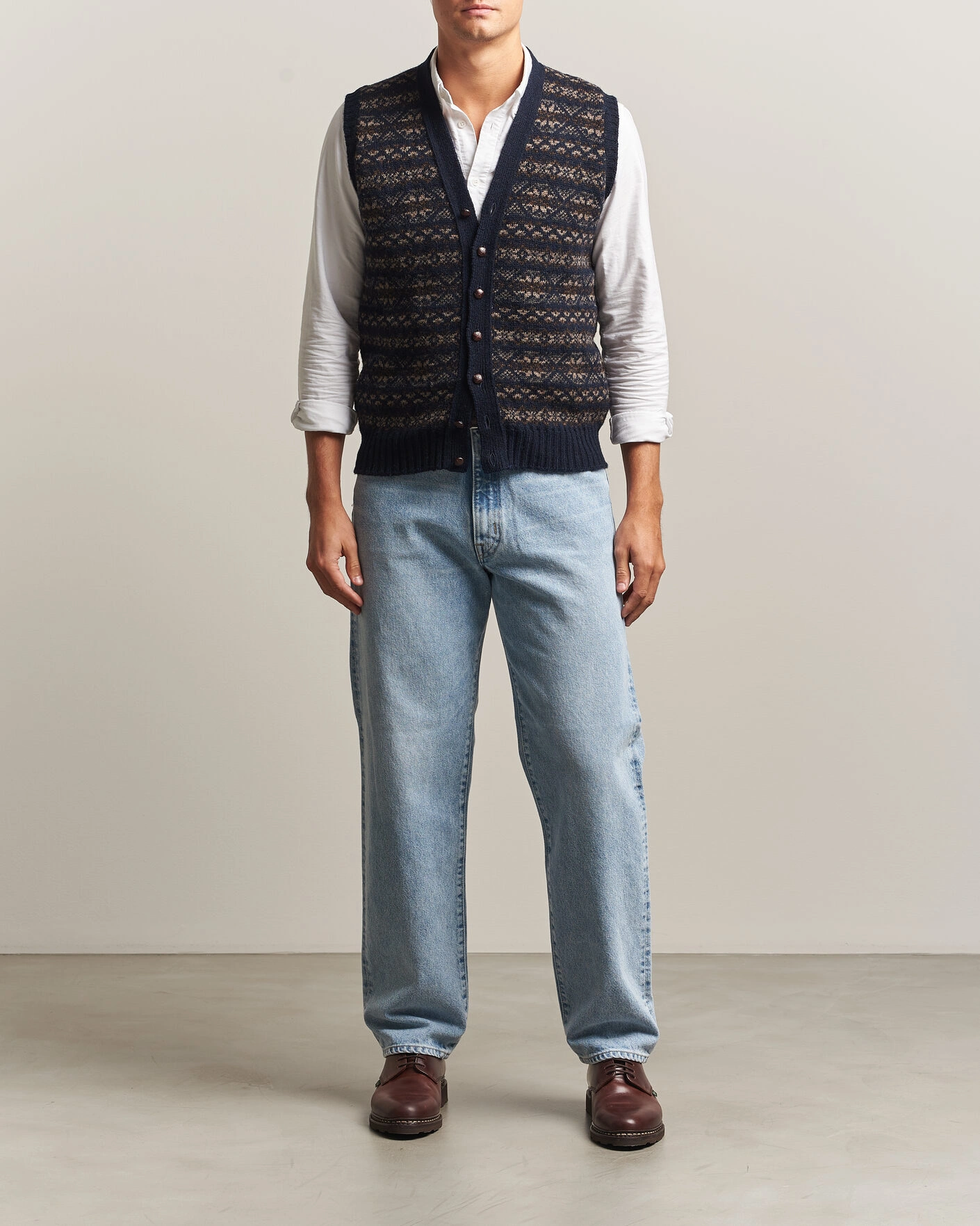Herr | Tröjor | Jamieson's of Shetland | Jamiesons Of Shetland All Over Fair Isle Waistcoat Navy
