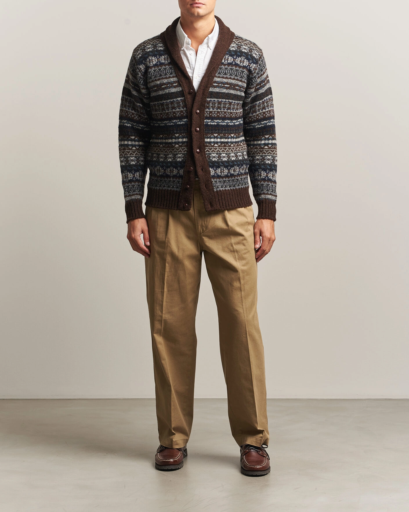 Herr | Tröjor | Jamieson's of Shetland | Jamiesons Of Shetland All Over Fair Isle Shawl Collar Cardigan Brown