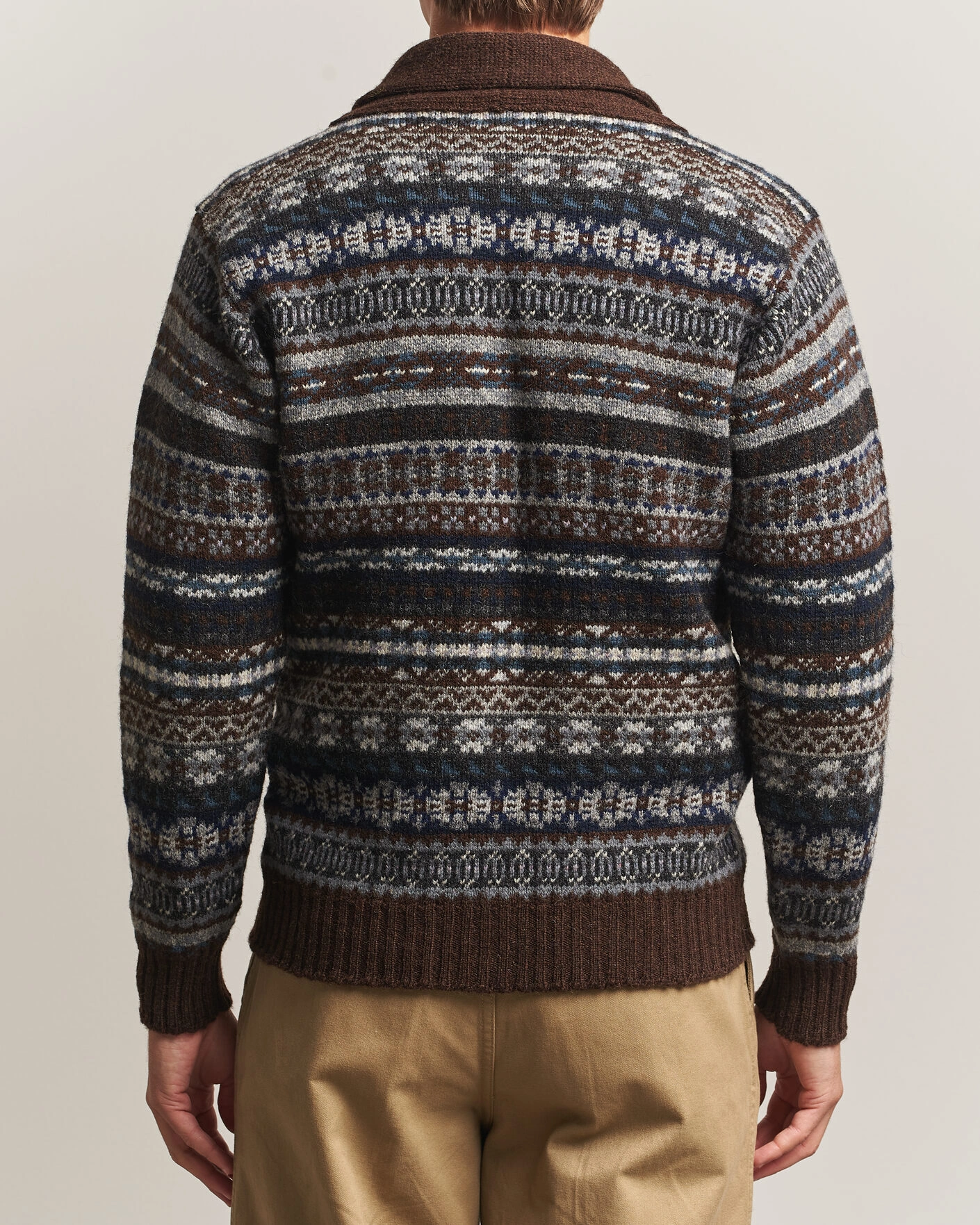 Herr | Tröjor | Jamieson's of Shetland | Jamiesons Of Shetland All Over Fair Isle Shawl Collar Cardigan Brown