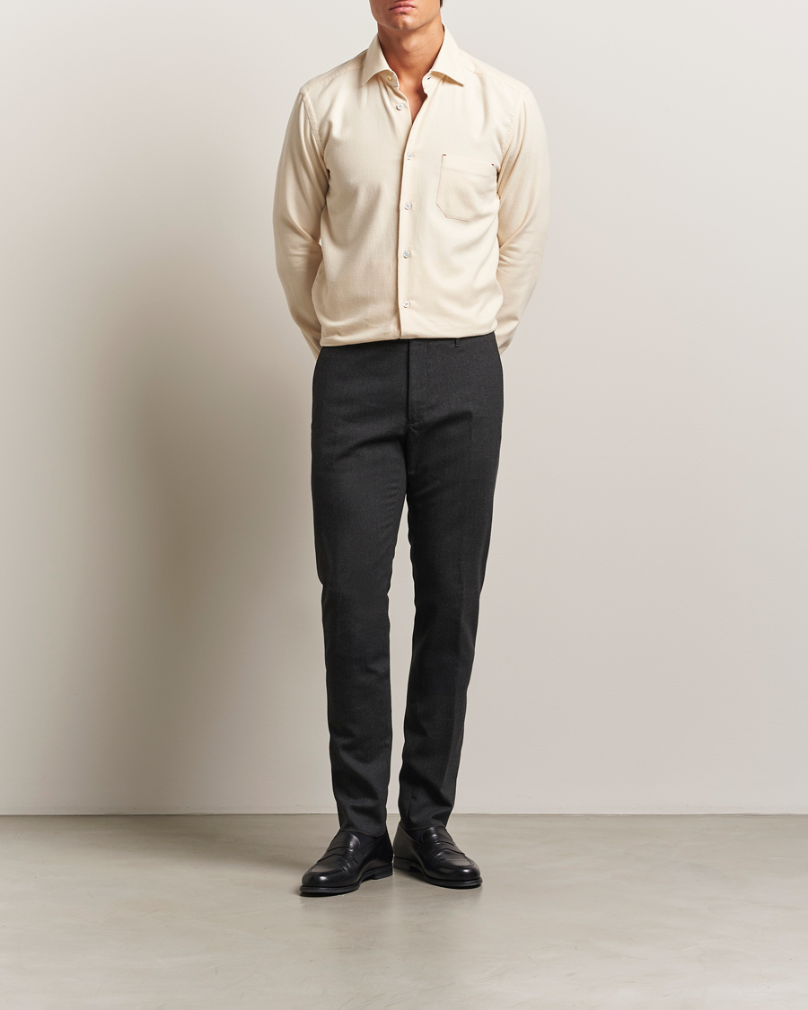 Herr | Byxor | Incotex | Slim Fit Washable Flannel Trousers Charcoal