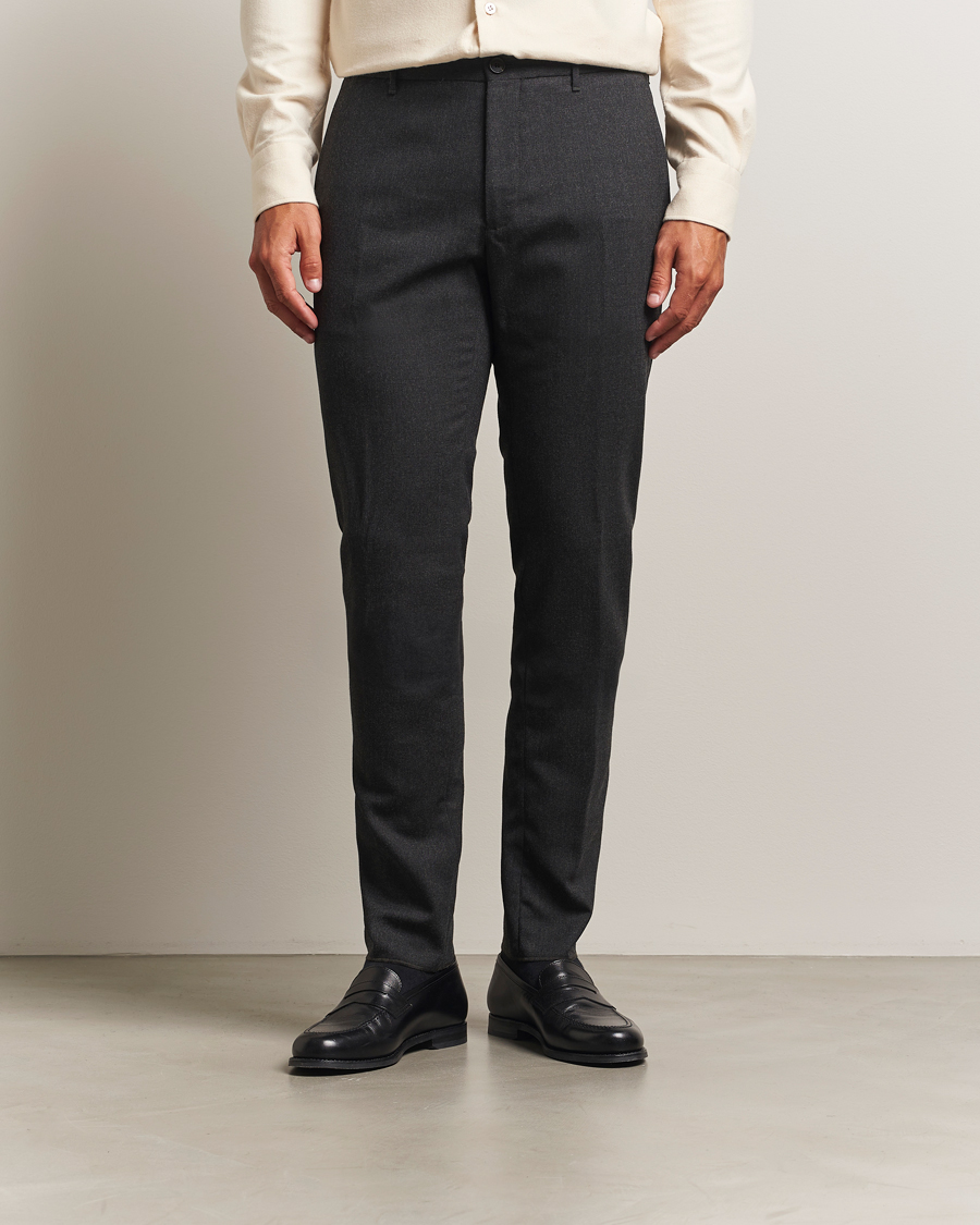 Herr | Byxor | Incotex | Slim Fit Washable Flannel Trousers Charcoal
