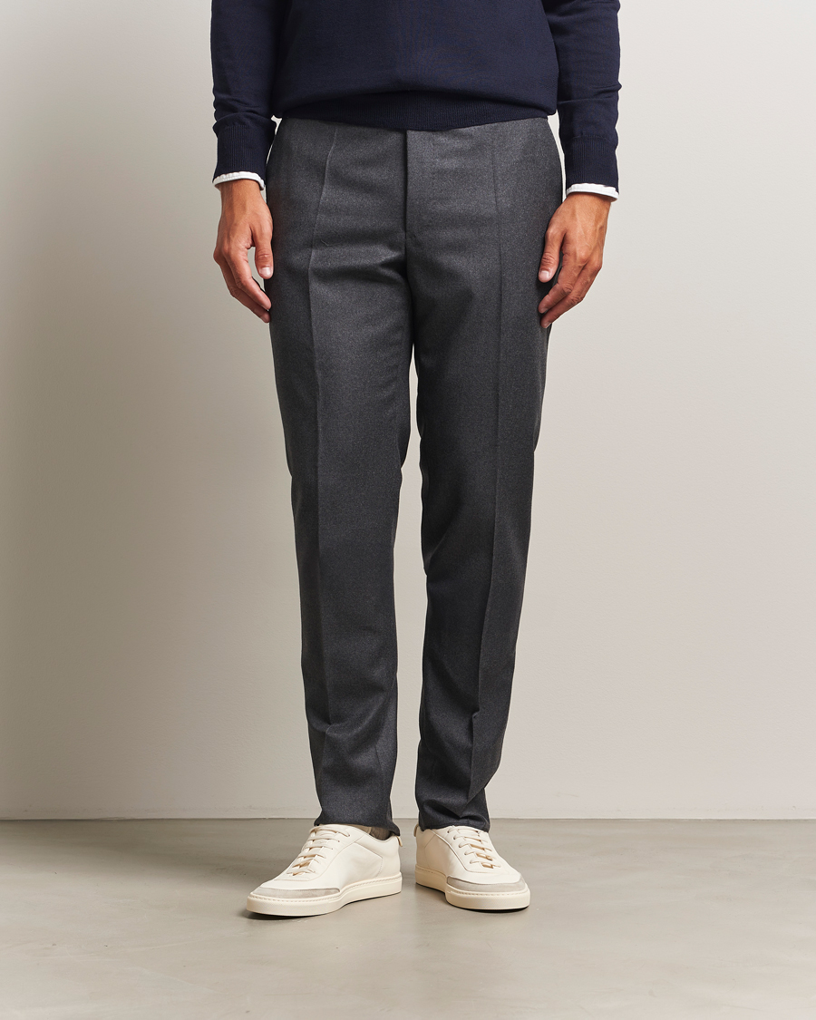 Herr | Byxor | Incotex | Regular Fit Worsted Flannel Trousers Grey Melange