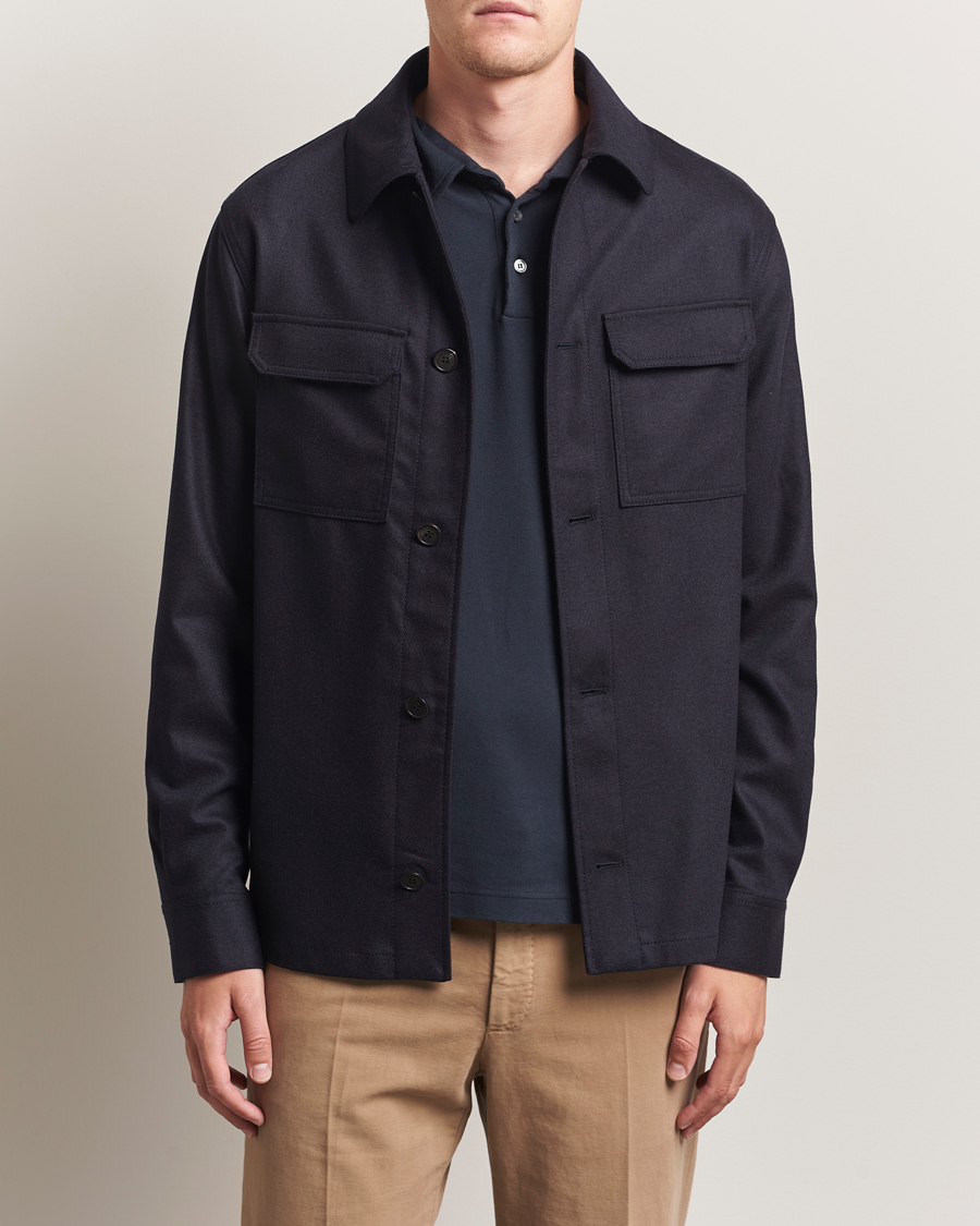 Herr | Skjortor | Incotex | Flannel Overshirt Navy