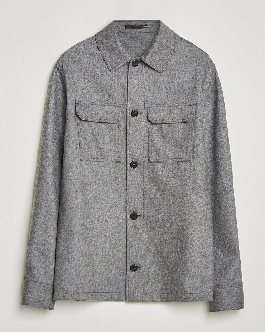 Herr | Skjortor | Incotex | Flannel Overshirt Grey Melange