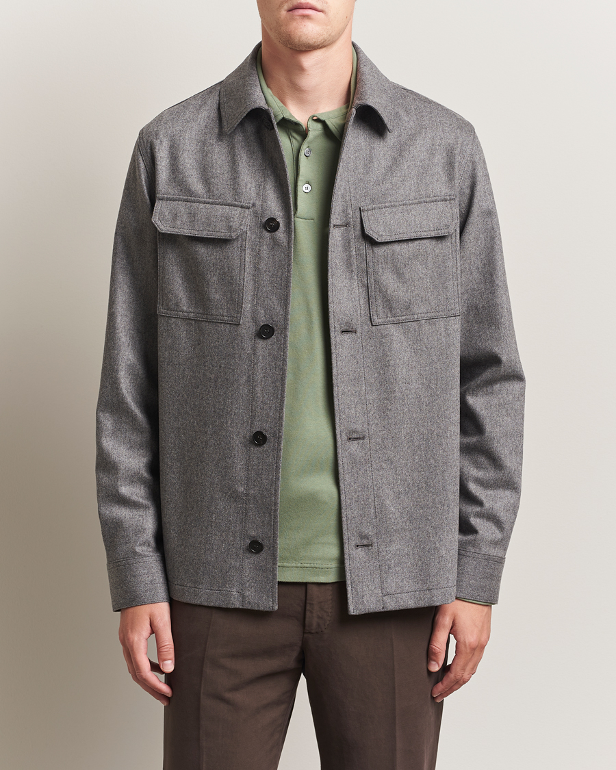 Herr | Skjortor | Incotex | Flannel Overshirt Grey Melange