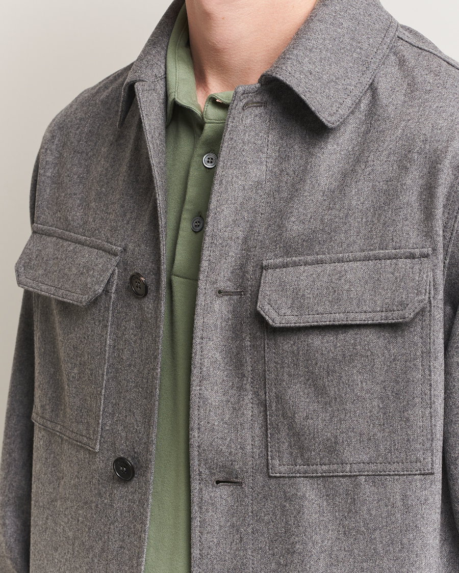 Herr | Skjortor | Incotex | Flannel Overshirt Grey Melange