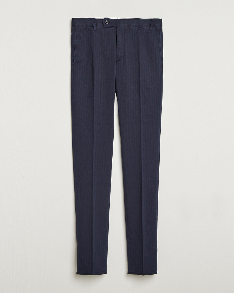 Herr | Byxor | Incotex | Regular Fit Comfort Herringbone Trousers Navy