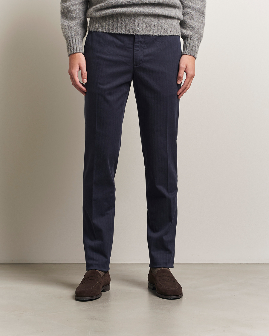 Herr | Byxor | Incotex | Regular Fit Comfort Herringbone Trousers Navy