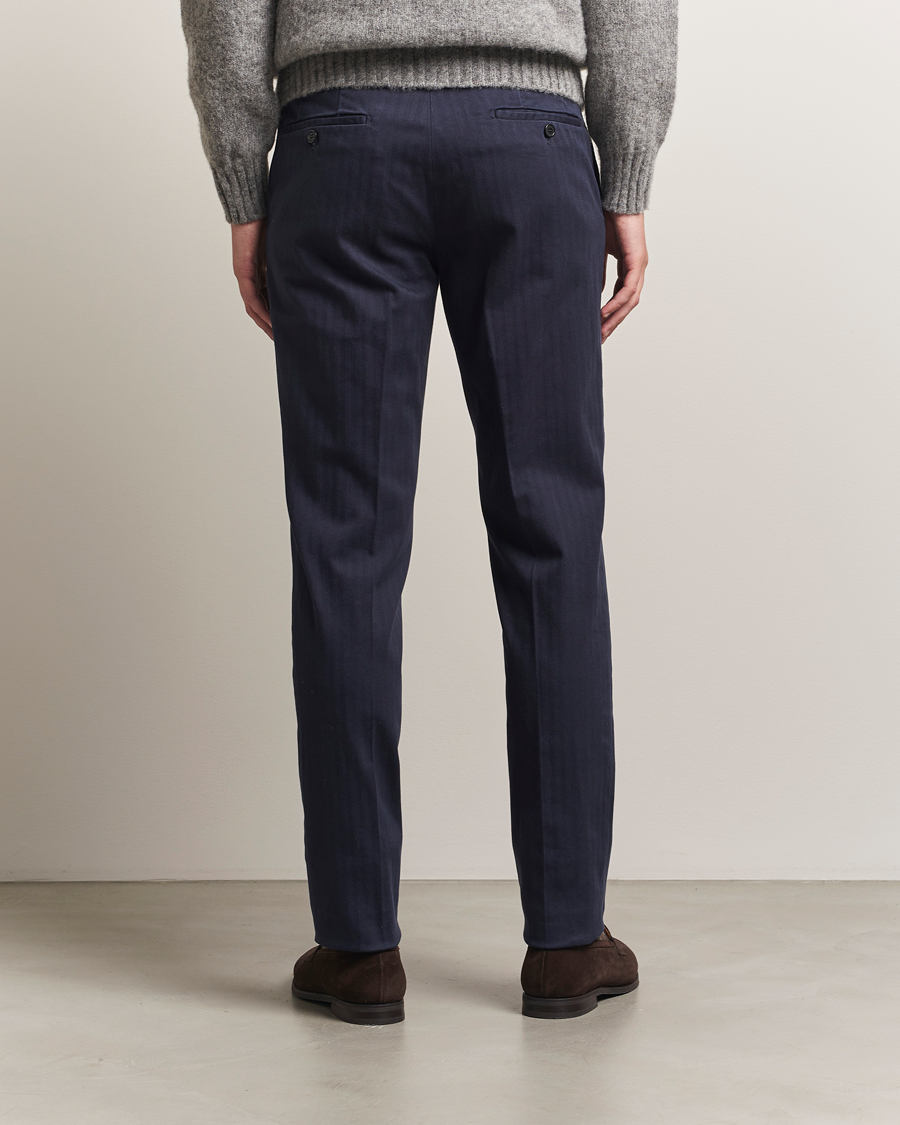 Herr | Byxor | Incotex | Regular Fit Comfort Herringbone Trousers Navy