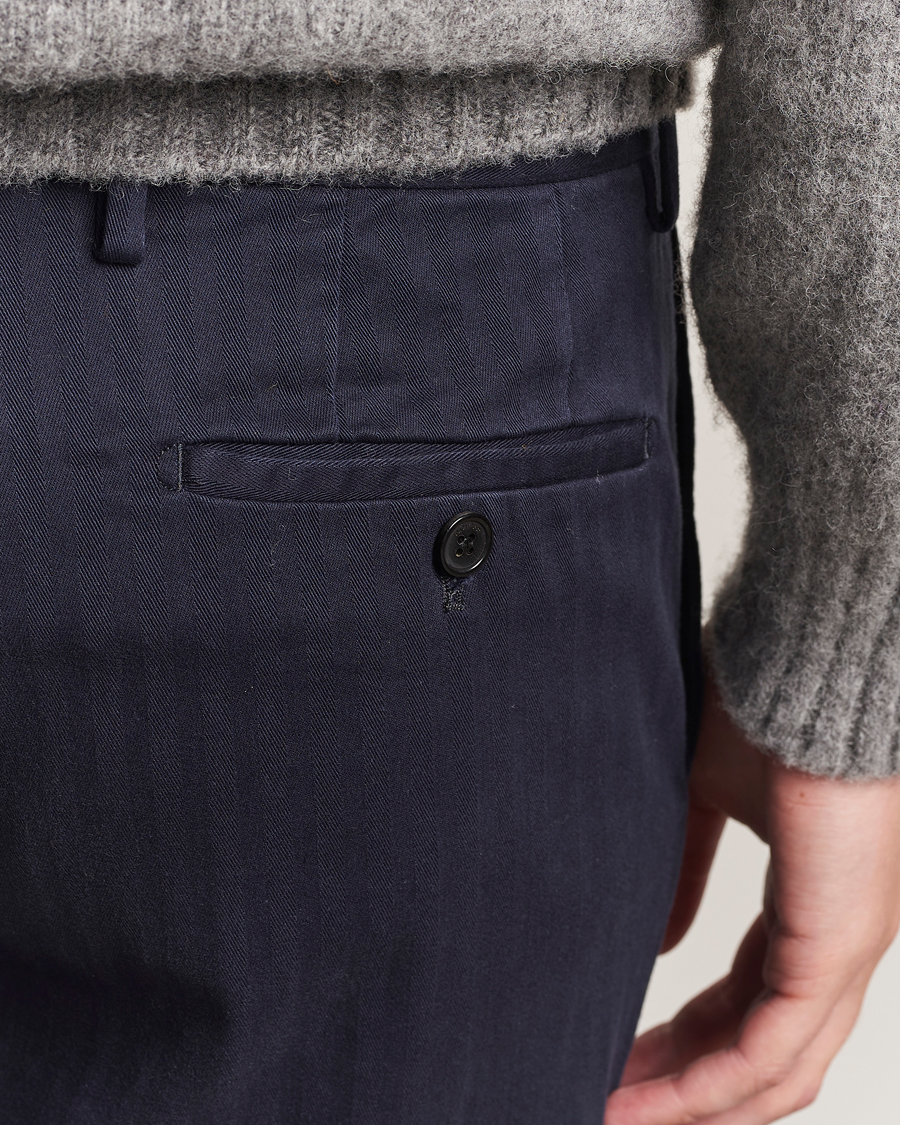 Herr | Byxor | Incotex | Regular Fit Comfort Herringbone Trousers Navy